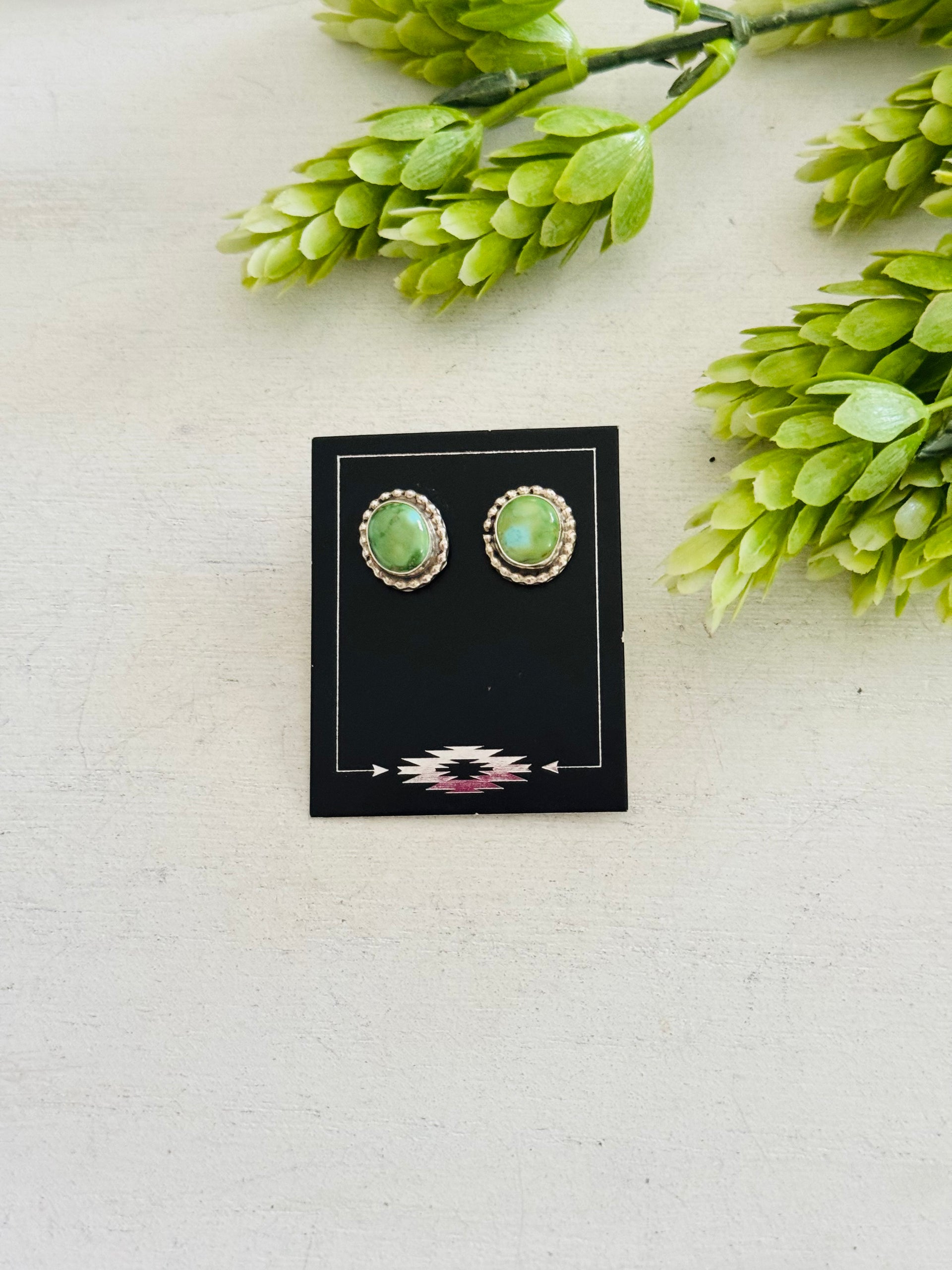 Navajo Made Sonoran Mountain Turquoise & Sterling Silver Post Earrings