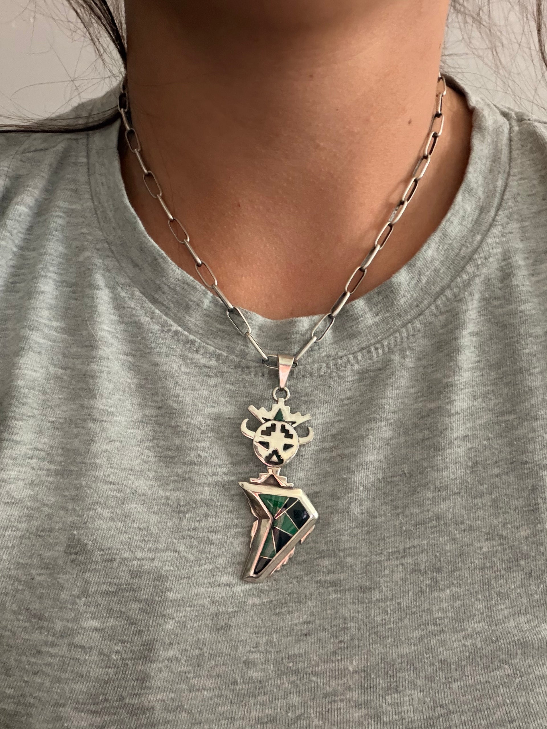 Calvin Begay Multi Stone & Sterling Silver Inlay Pendant
