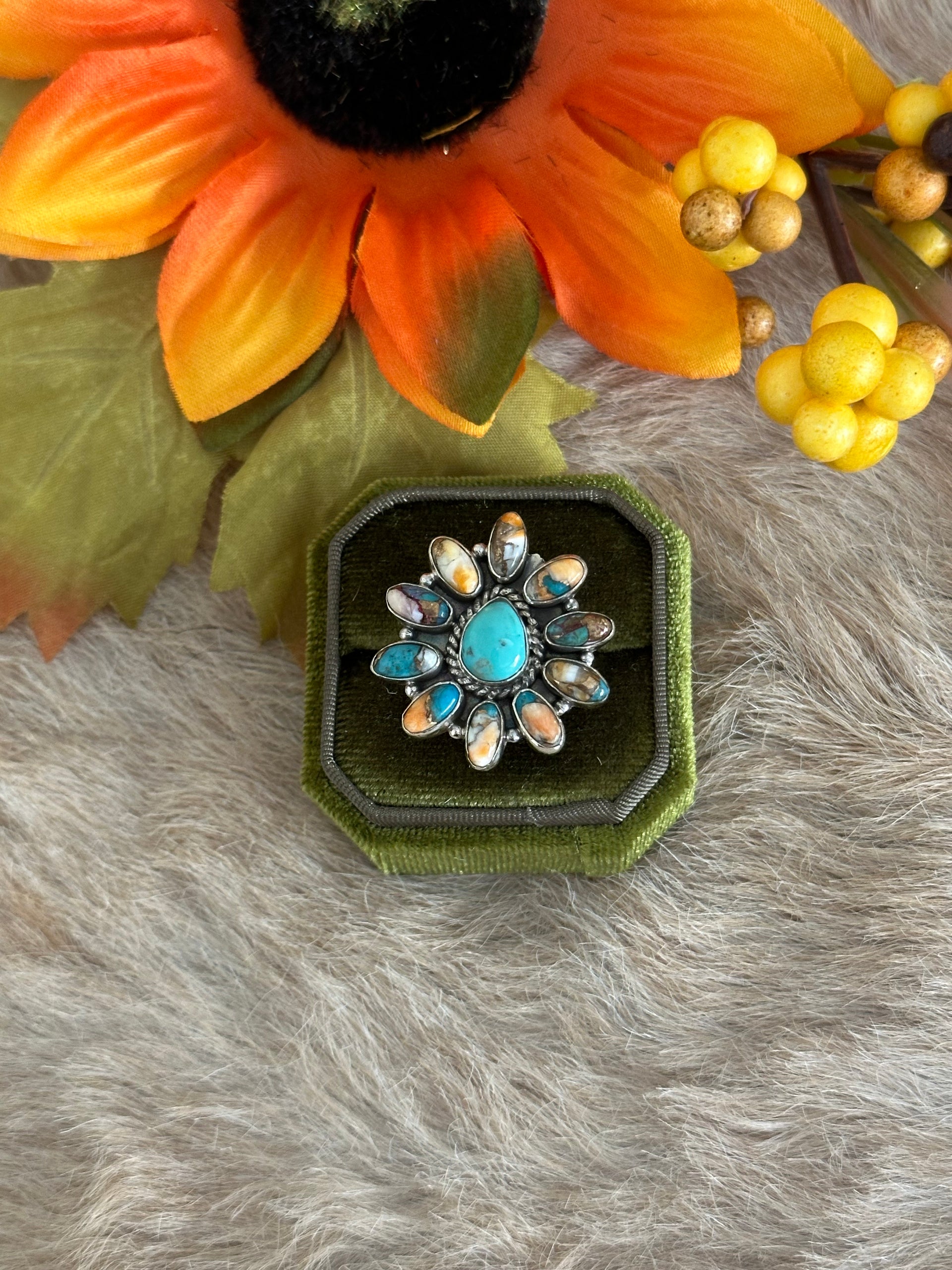 Southwest Handmade Multi Stone & Sterling Silver Adjustable Ring
