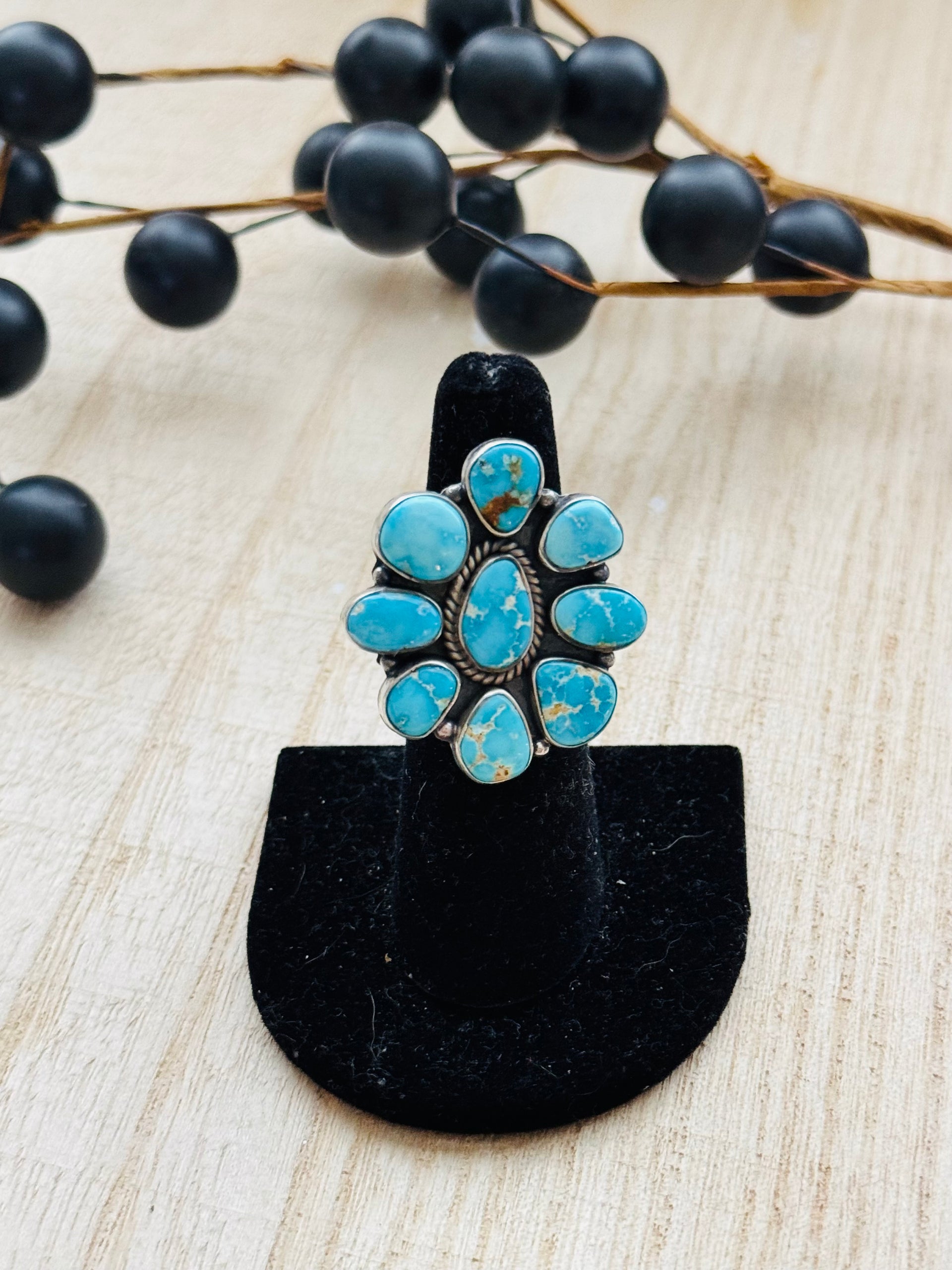 Southwest Handmade Valley Blue Turquoise & Sterling Silver Adjustable Cluster Ring