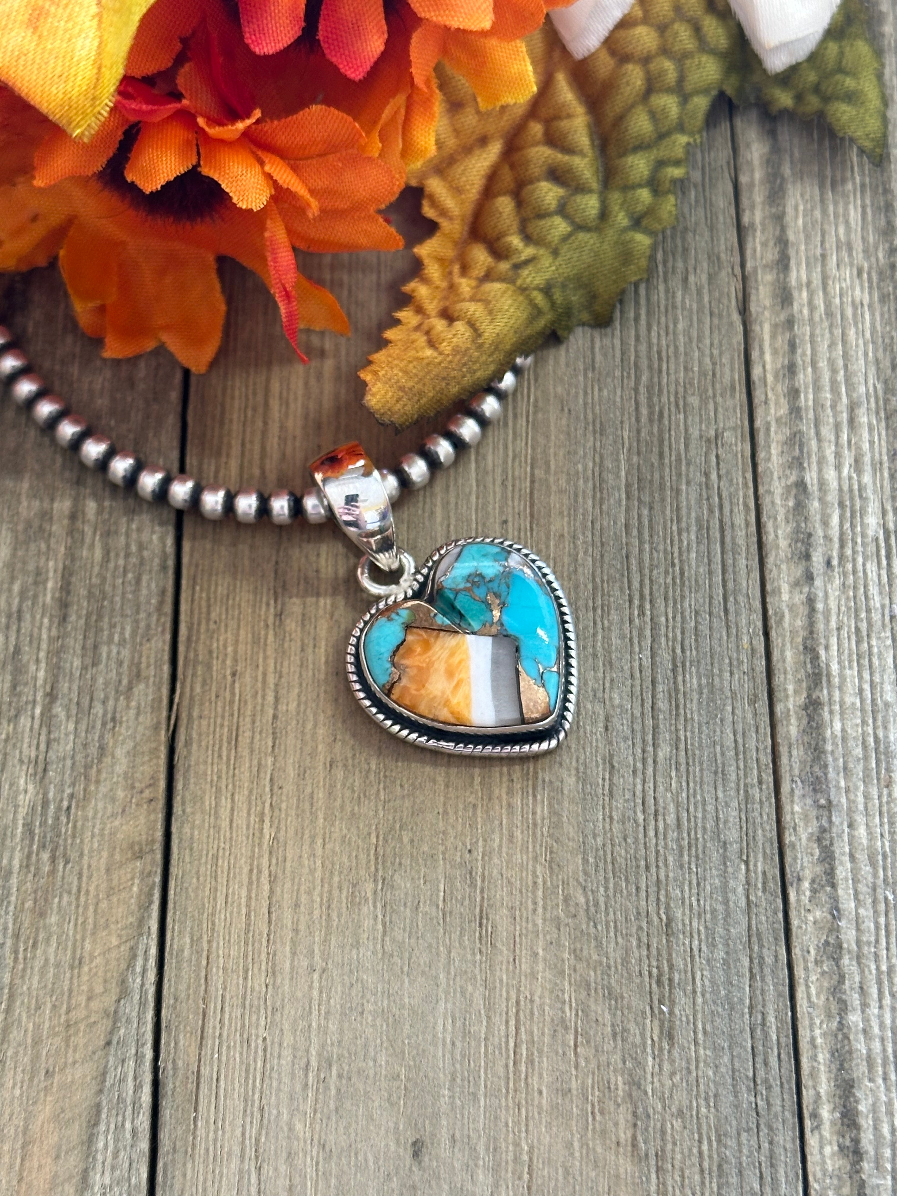 Southwest Handmade Mohave Turquoise & Sterling Silver Heart Pendant