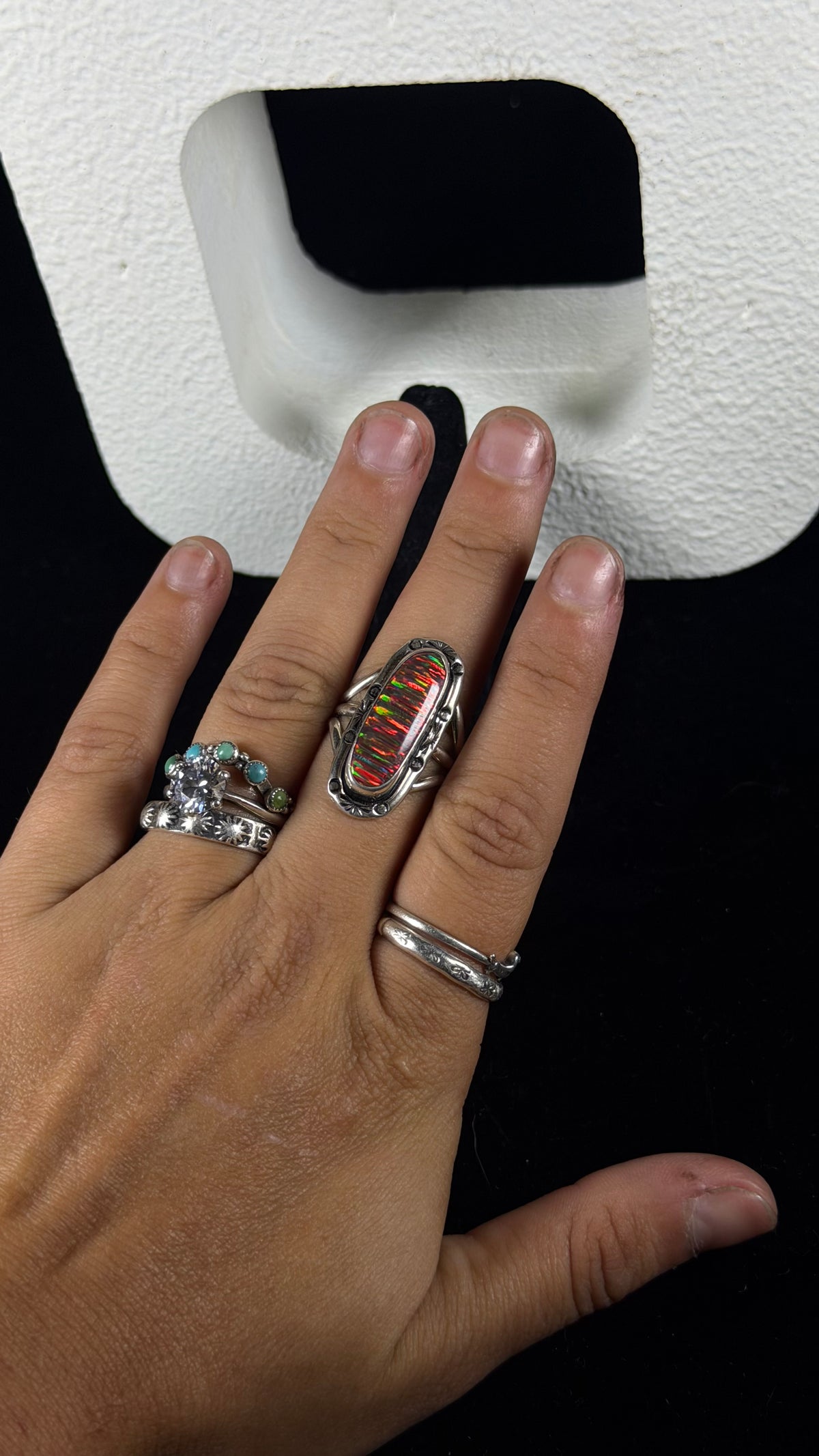 Navajo Made Opal (Man Made) & Sterling Silver Ring Size 8.25