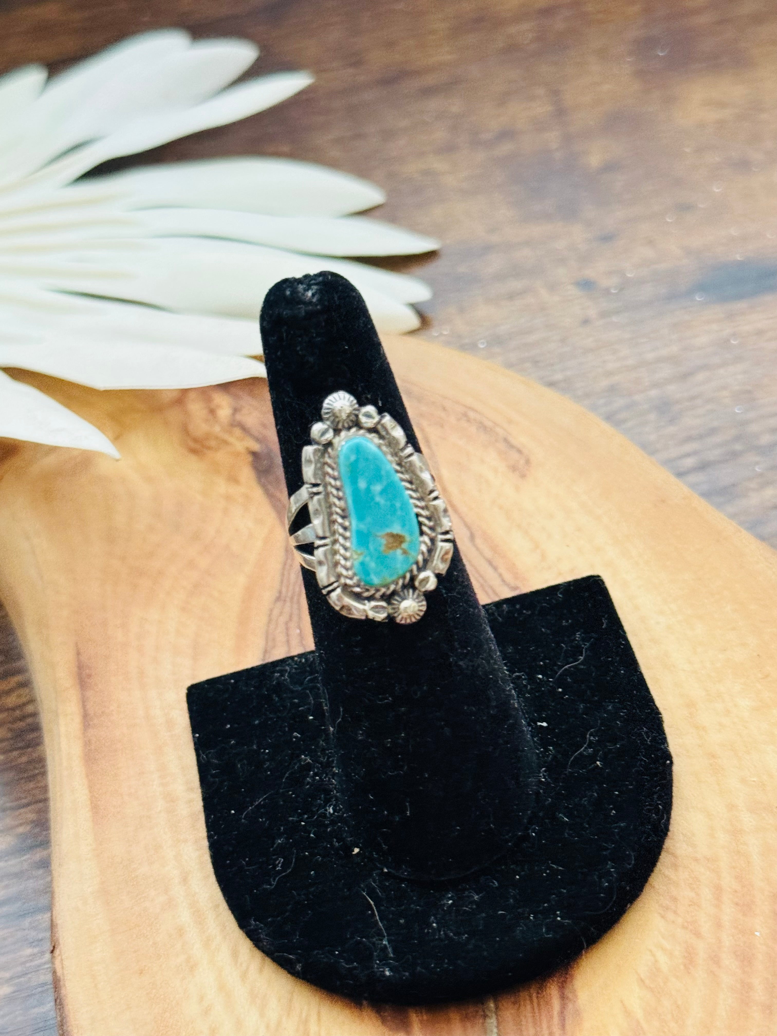 Navajo Made Kingman Turquoise & Sterling Silver Ring Size 5.75