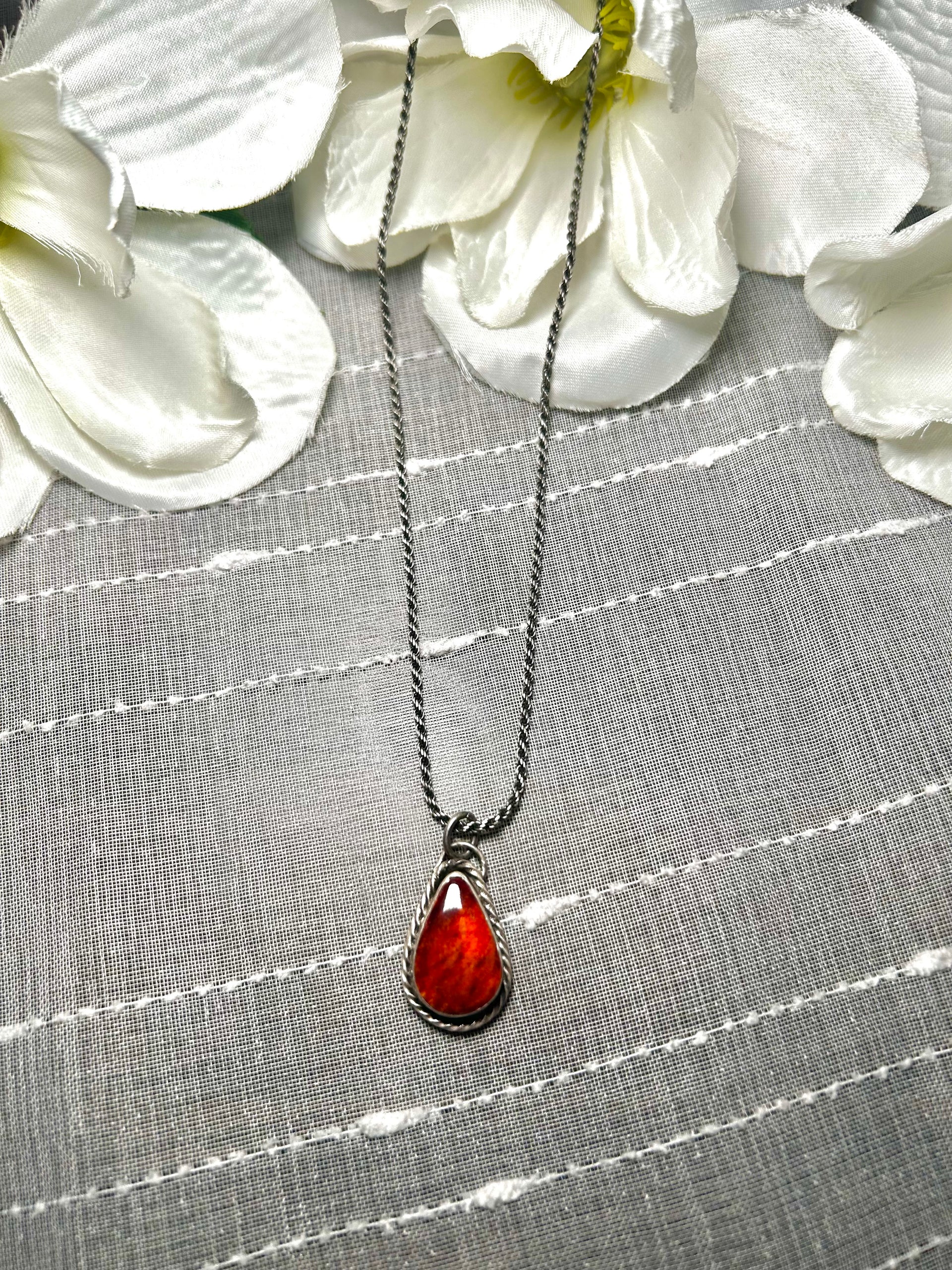 Navajo Made Spiny Oyster & Sterling Silver Necklace