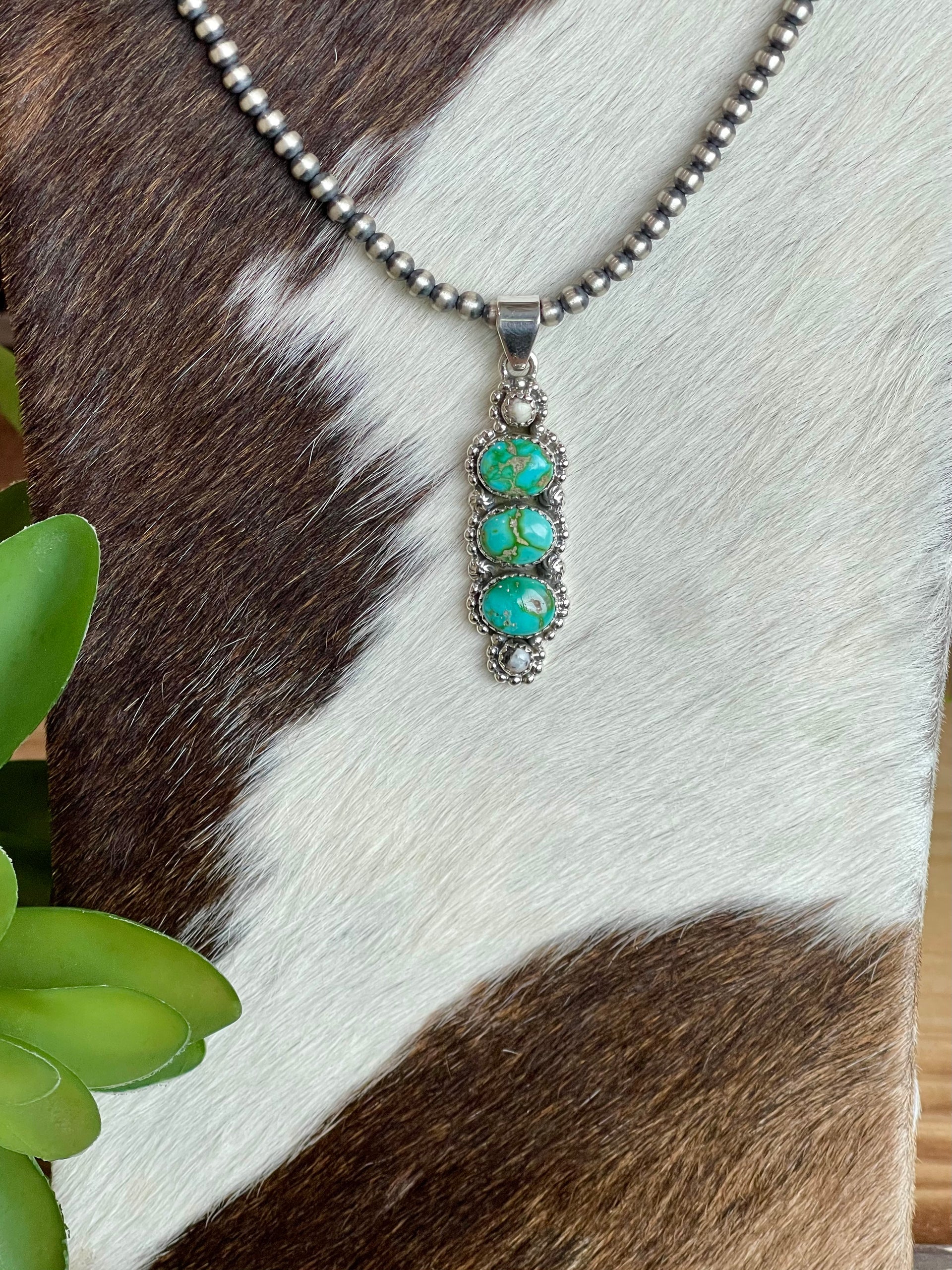 Southwest Handmade Multi Stone & Sterling Silver 5 Stone Pendant