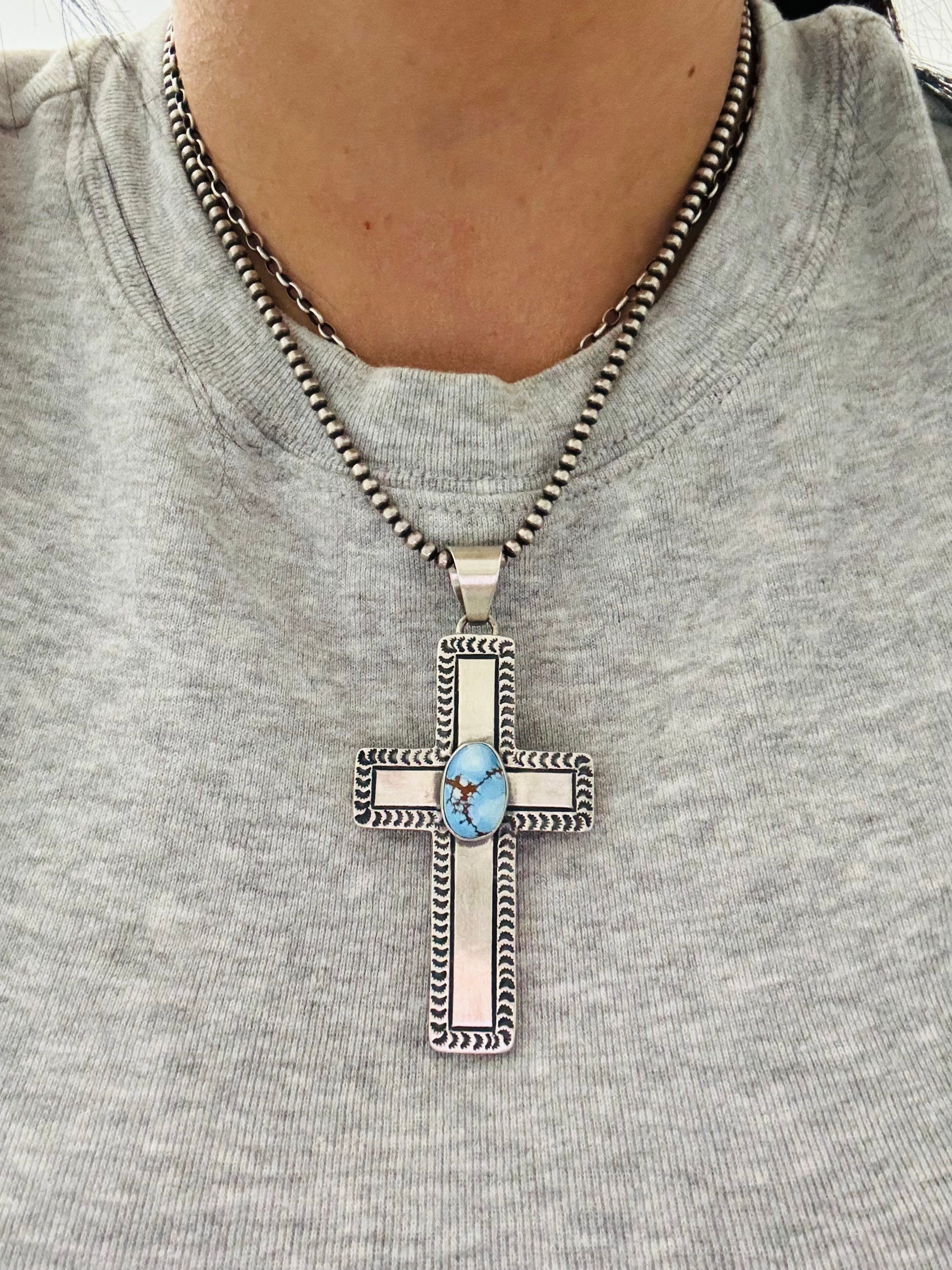 Jereme Delgarito Golden Hills Turquoise & Sterling Silver Cross Pendant