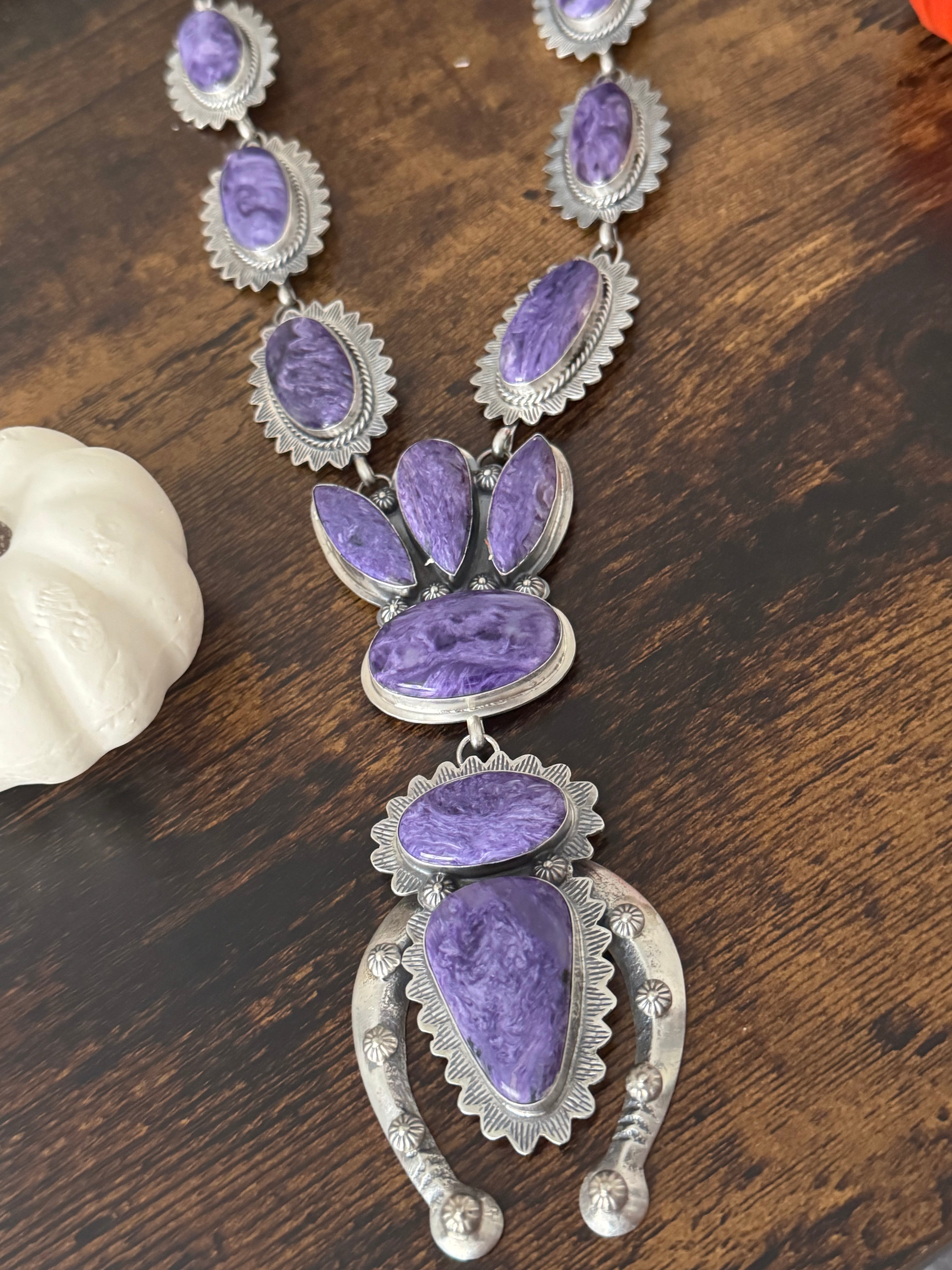 Kevin Begay Charoite & Sterling Silver Naja Necklace