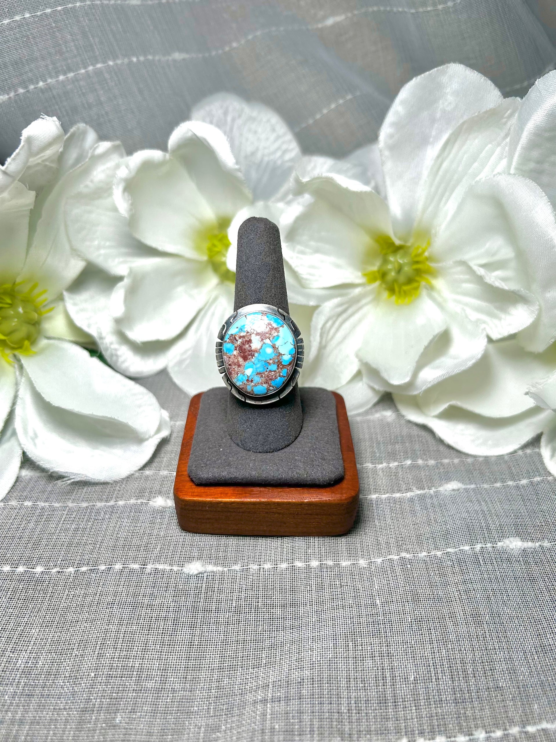 Dave Skeets Golden Hill Turquoise & Sterling Silver Ring Size 8.75