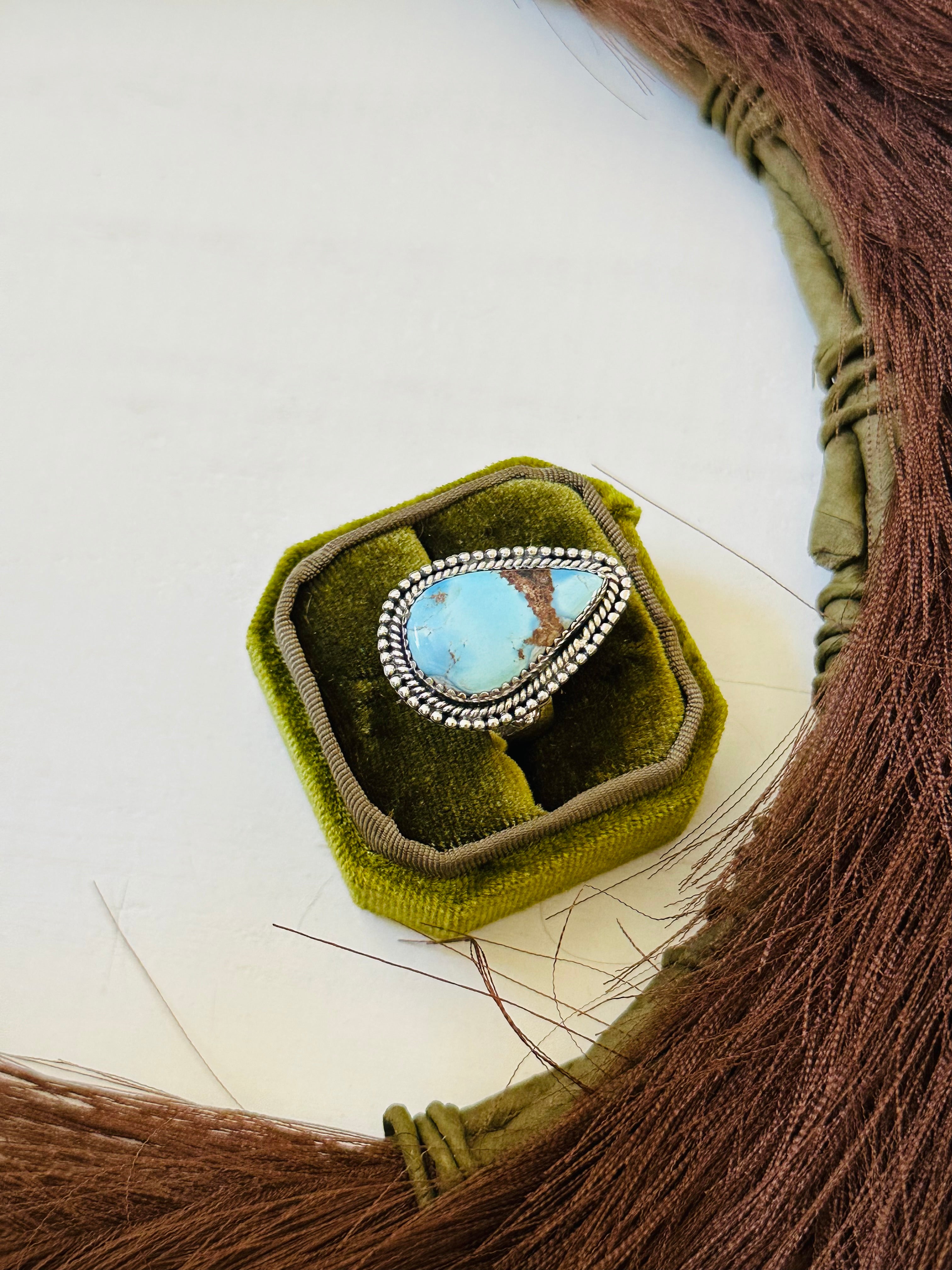 Southwest Handmade Golden Hills Turquoise & Sterling Silver Ring Size 10