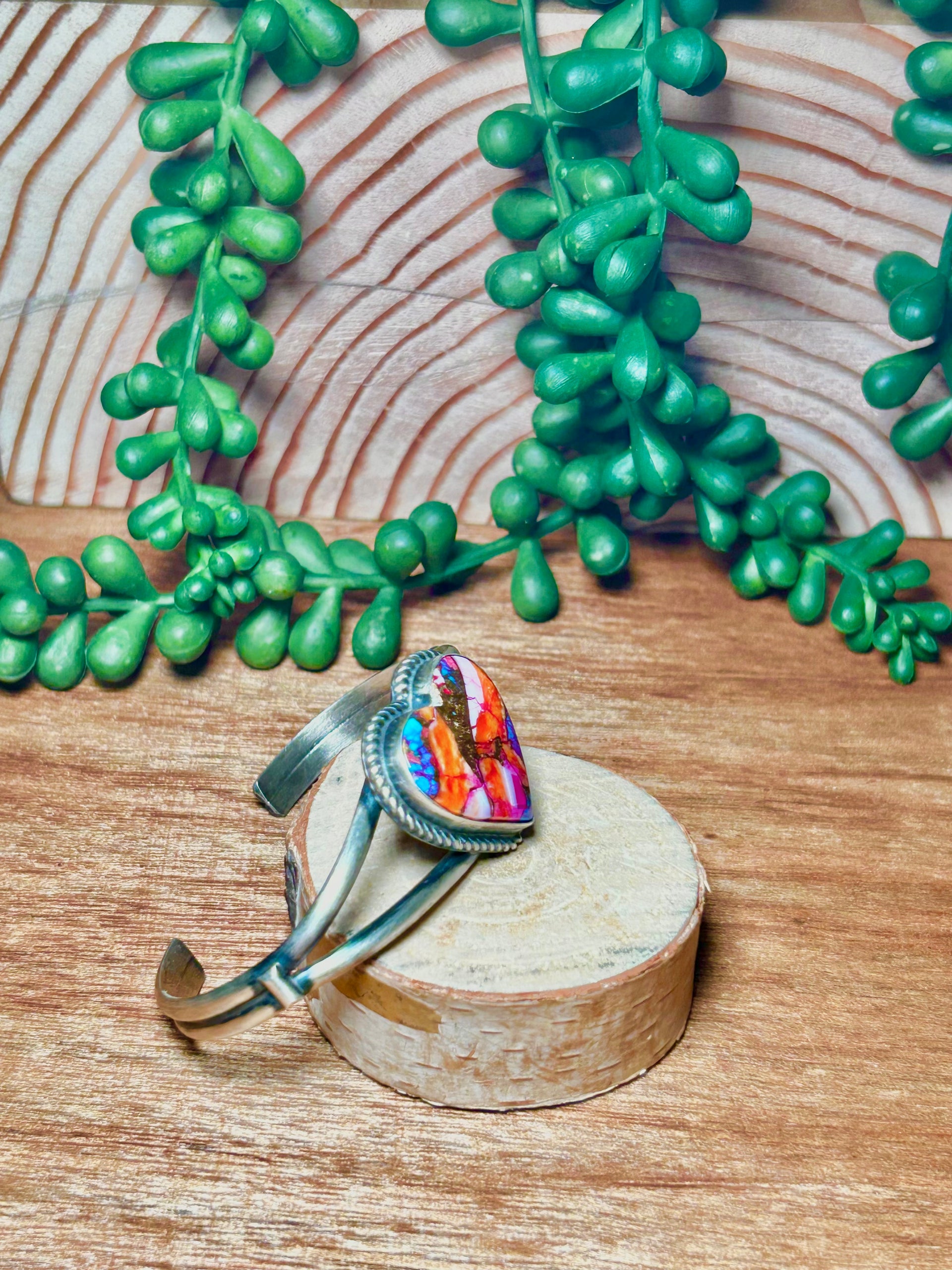 Navajo Made Mohave Turquoise & Sterling Silver Cuff Bracelet