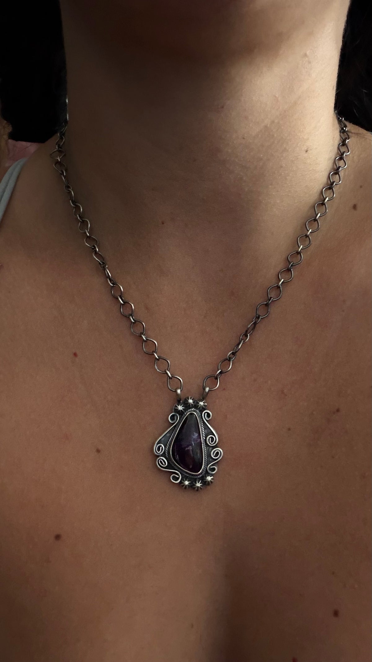 Navajo Made Sugalite and Sterling Silver Necklace