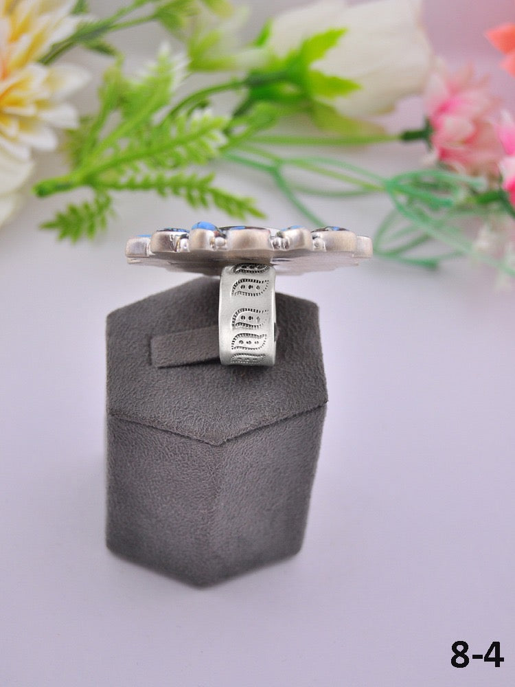 Southwest Made Multi Stone & Sterling Sliver Cluster Adjustable Ring