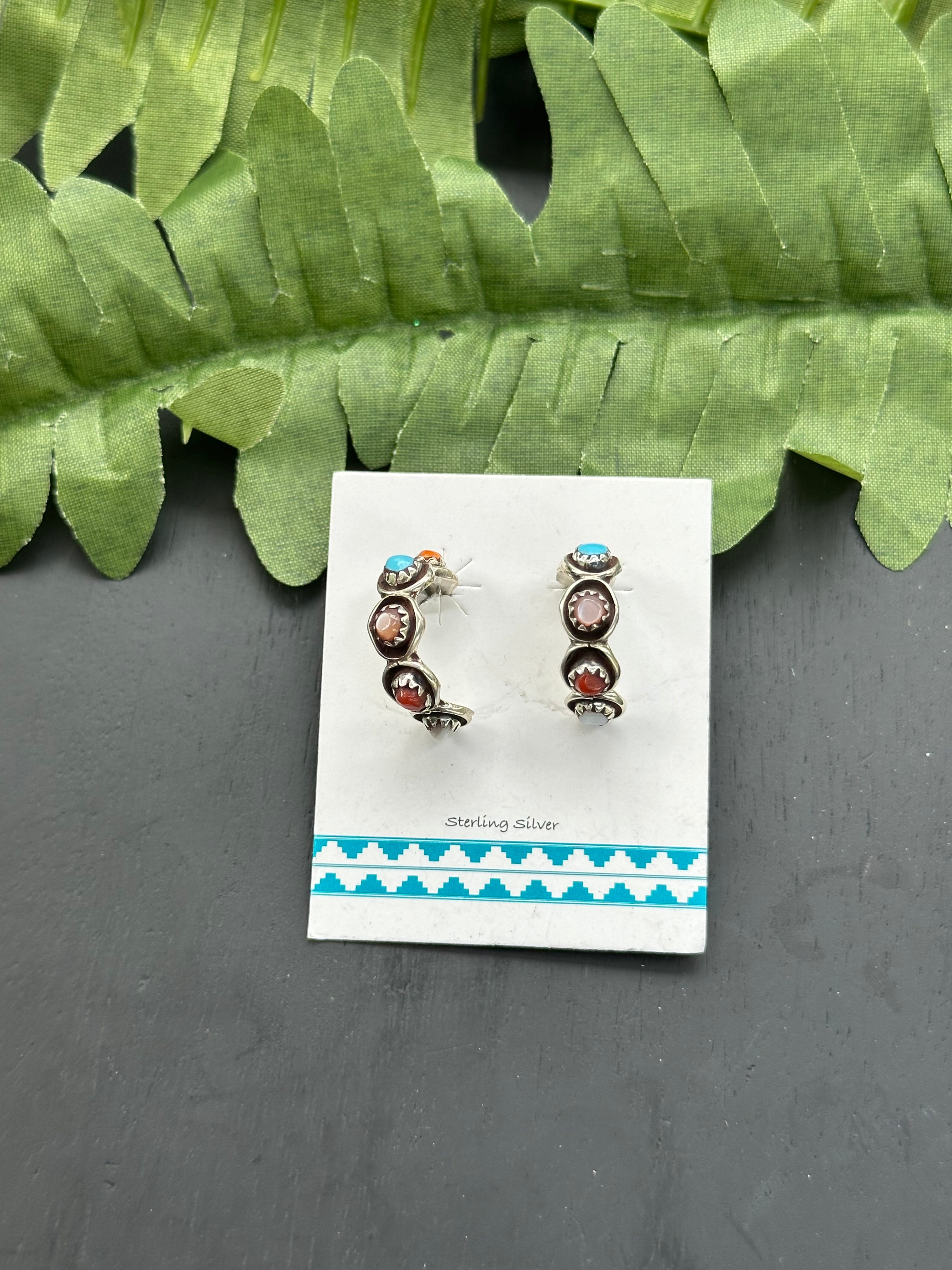 Navajo Made Multi Stone & Sterling Silver Post Earrings