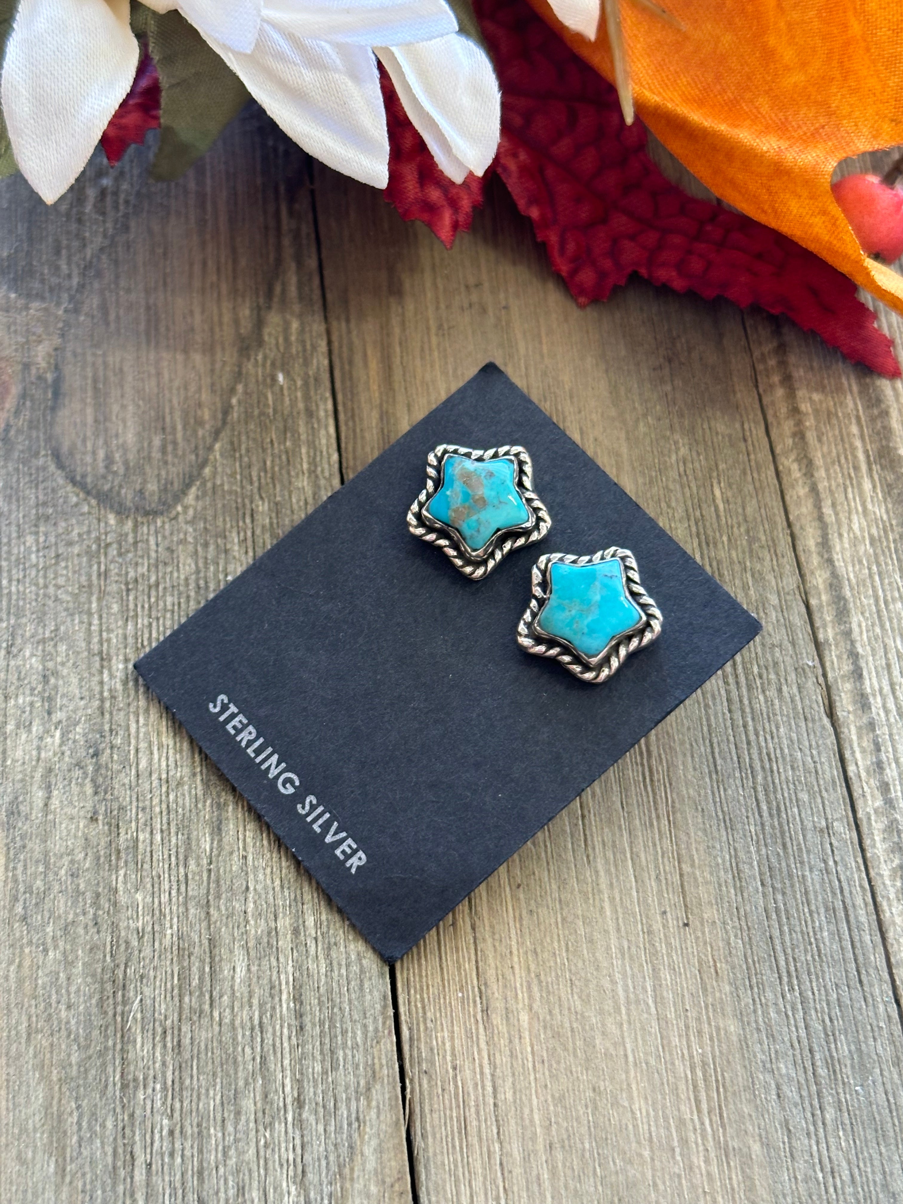 Southwest Handmade Mohave Turquoise & Sterling Silver Star Post Earrings