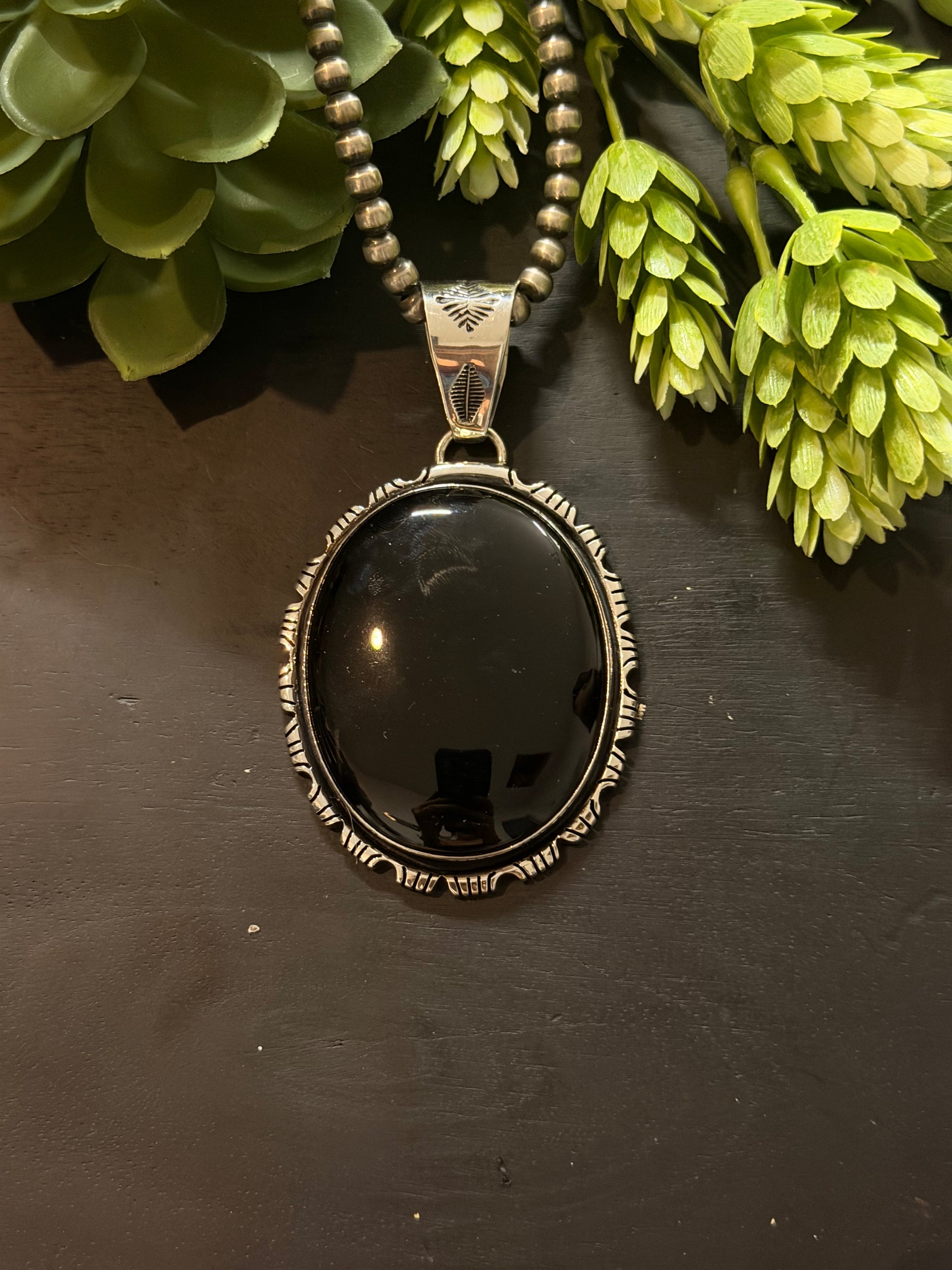 Navajo Made Onyx & Sterling Silver Pendant