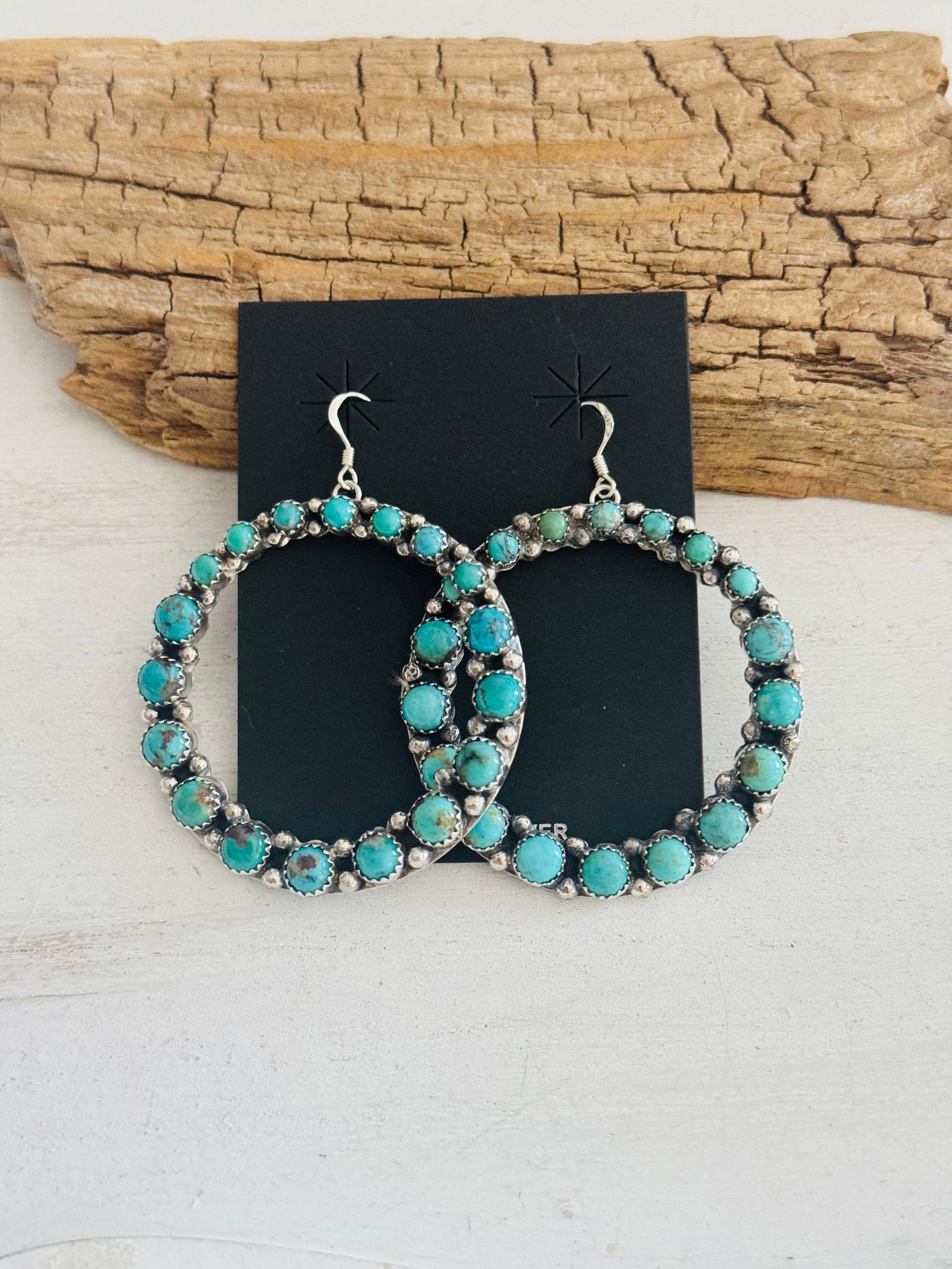 Navajo Made Kingman Turquoise & Sterling Silver Dangle Earrings