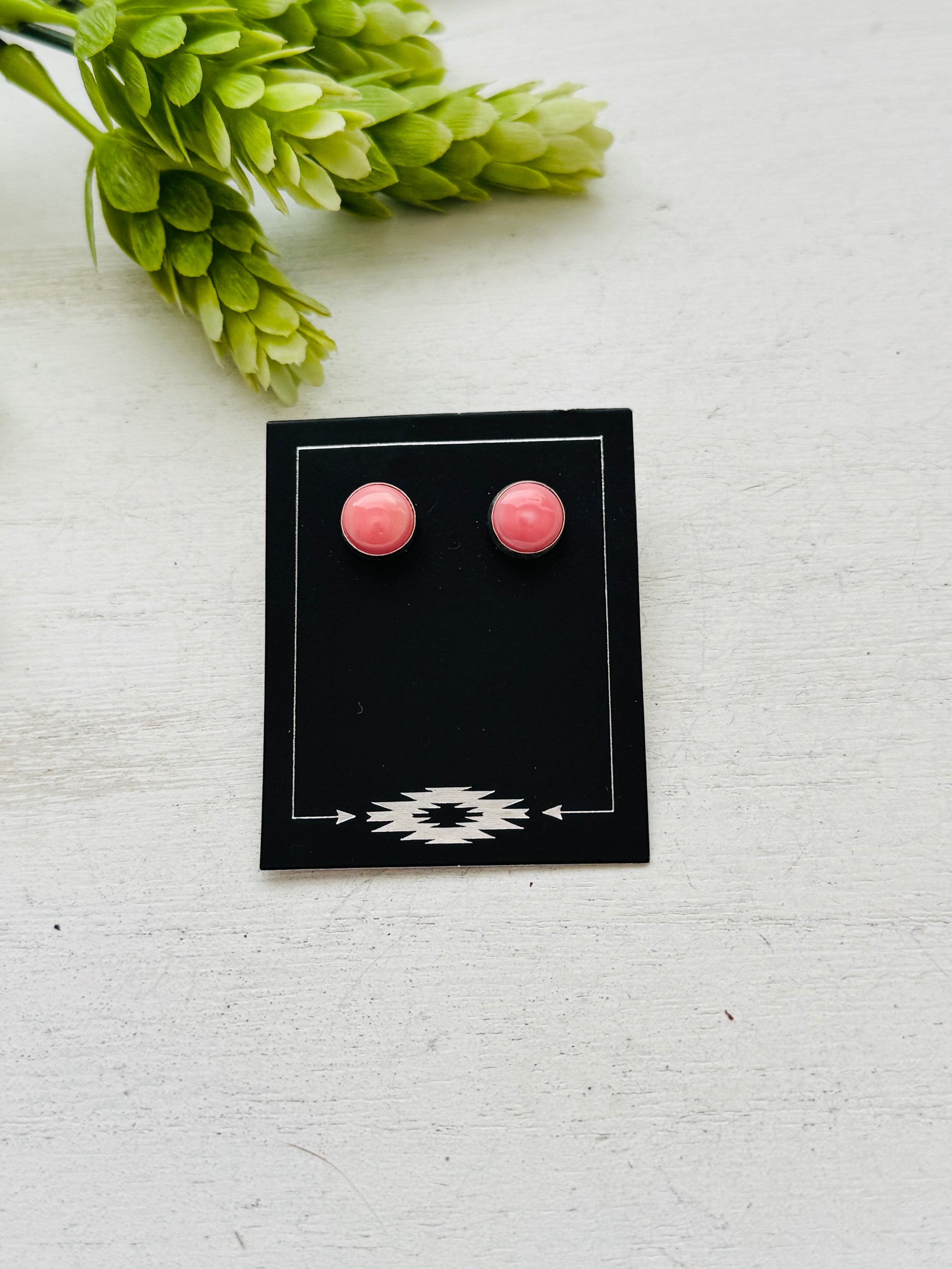 Navajo Made Pink Conch & Sterling Silver Post Earrings