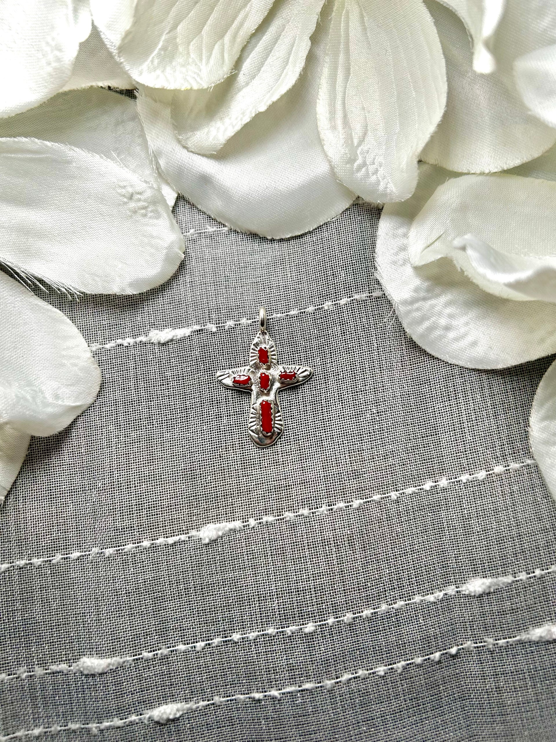 Zuni Coral & Sterling Silver Pendant
