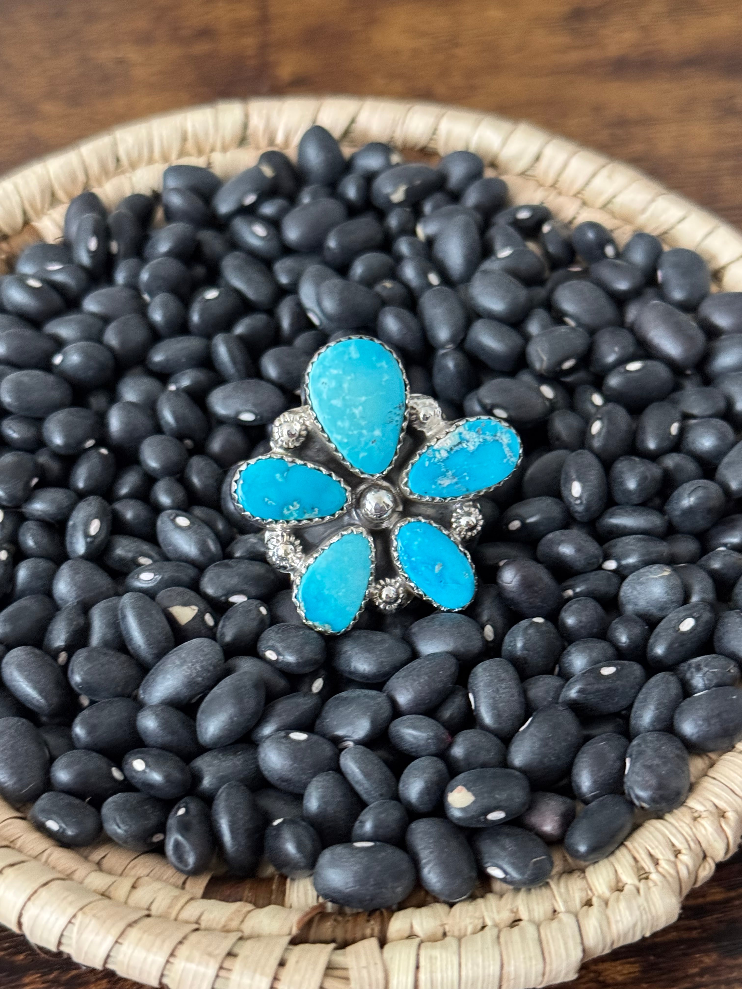 Southwest Handmade Valley Blue Turquoise & Sterling Silver Adjustable Cluster Ring