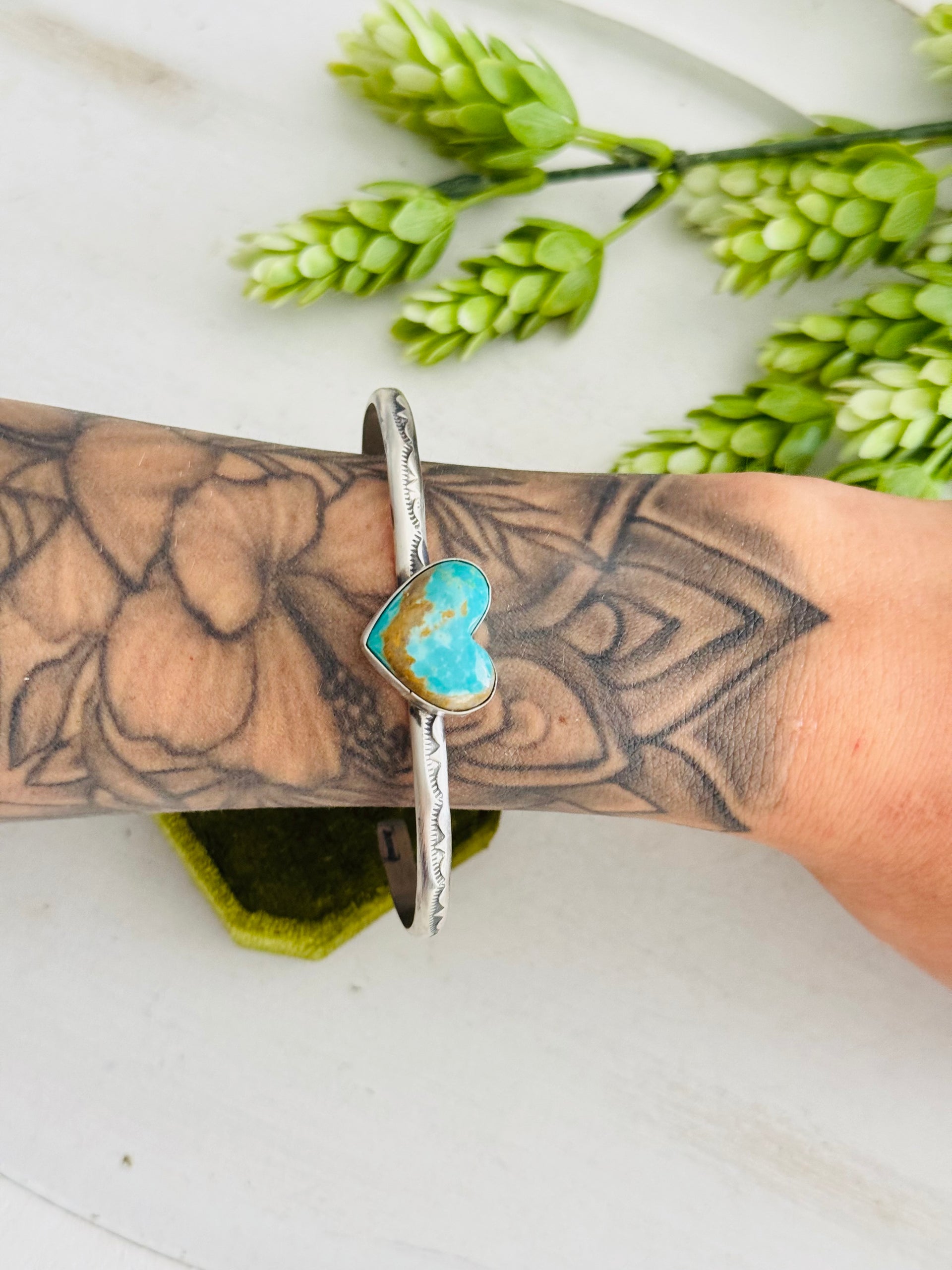 Donovan Skeets Kingman Turquoise & Sterling Silver Heart Cuff Bracelet