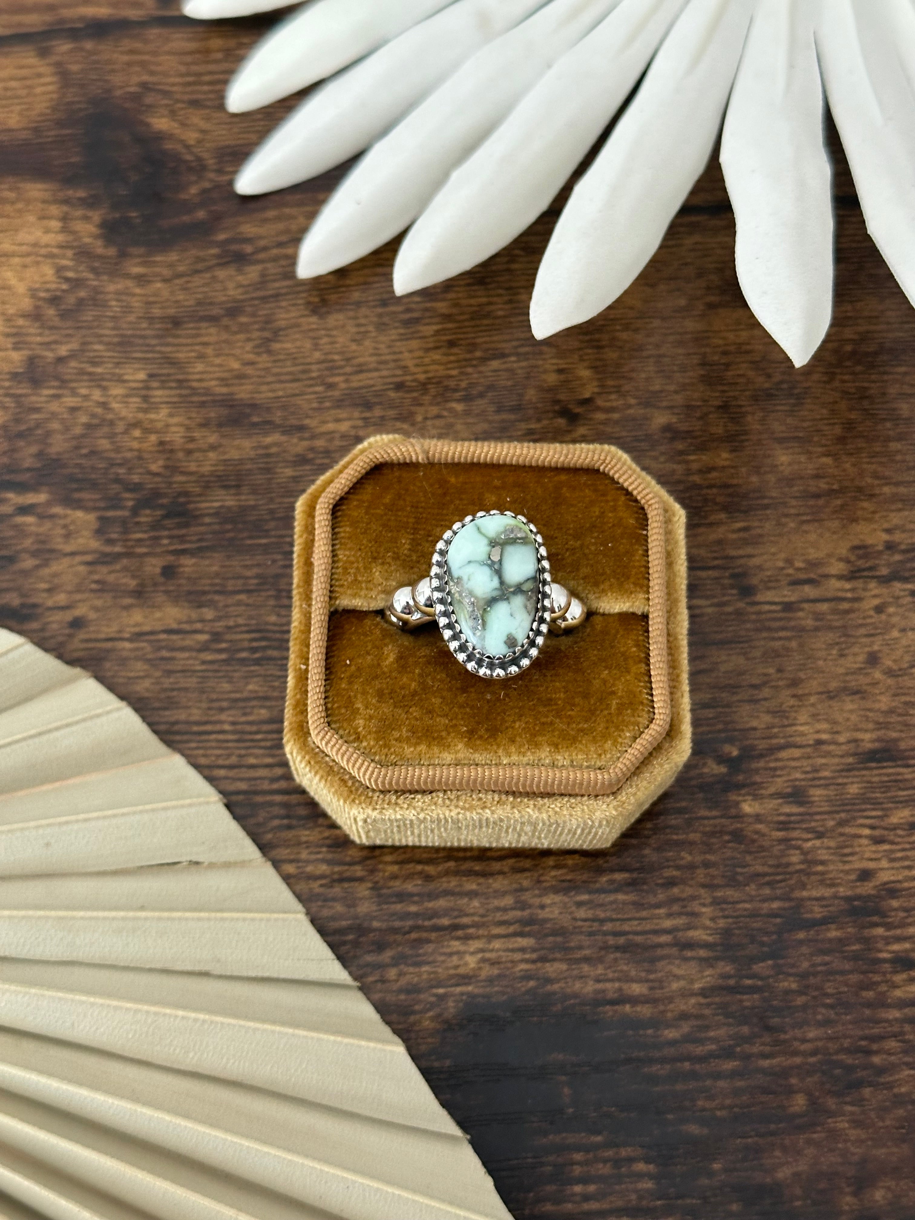 Southwest Handmade Palomino Variscite & Sterling Silver Adjustable Ring