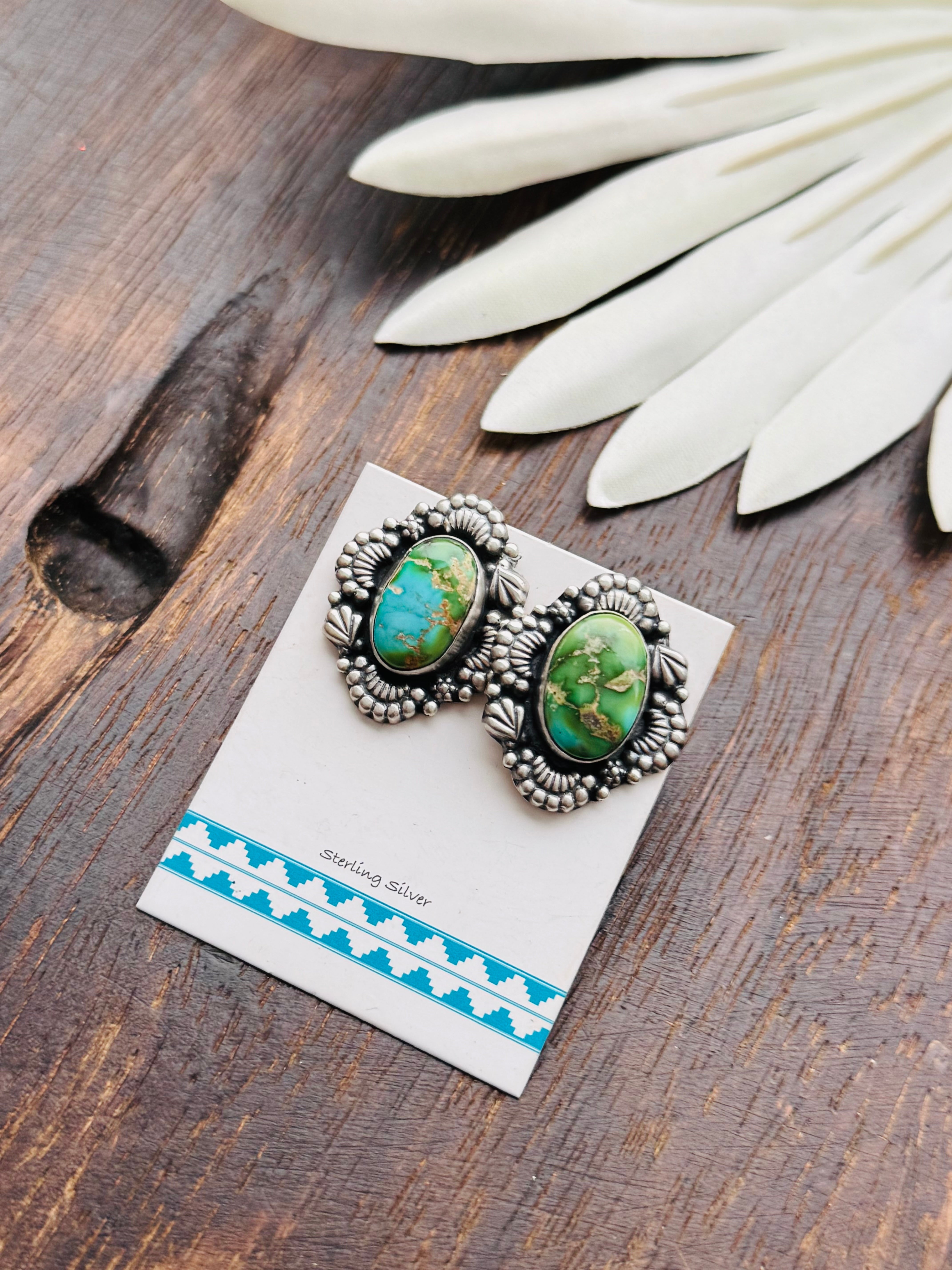 Southwest Handmade Sonoran Mountain Turquoise & Sterling Silver Post Earrings