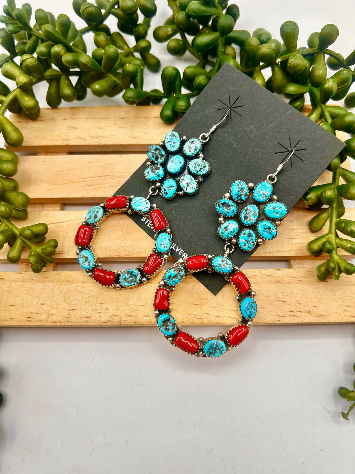 Julia Etsitty Multi Stone & Sterling Silver Dangle Cluster Earrings