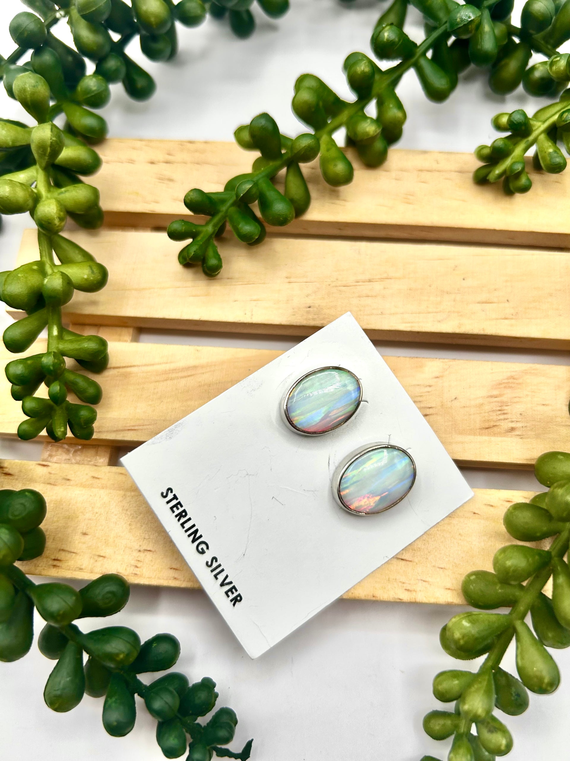Navajo Made Opal & Sterling Silver Post Earrings