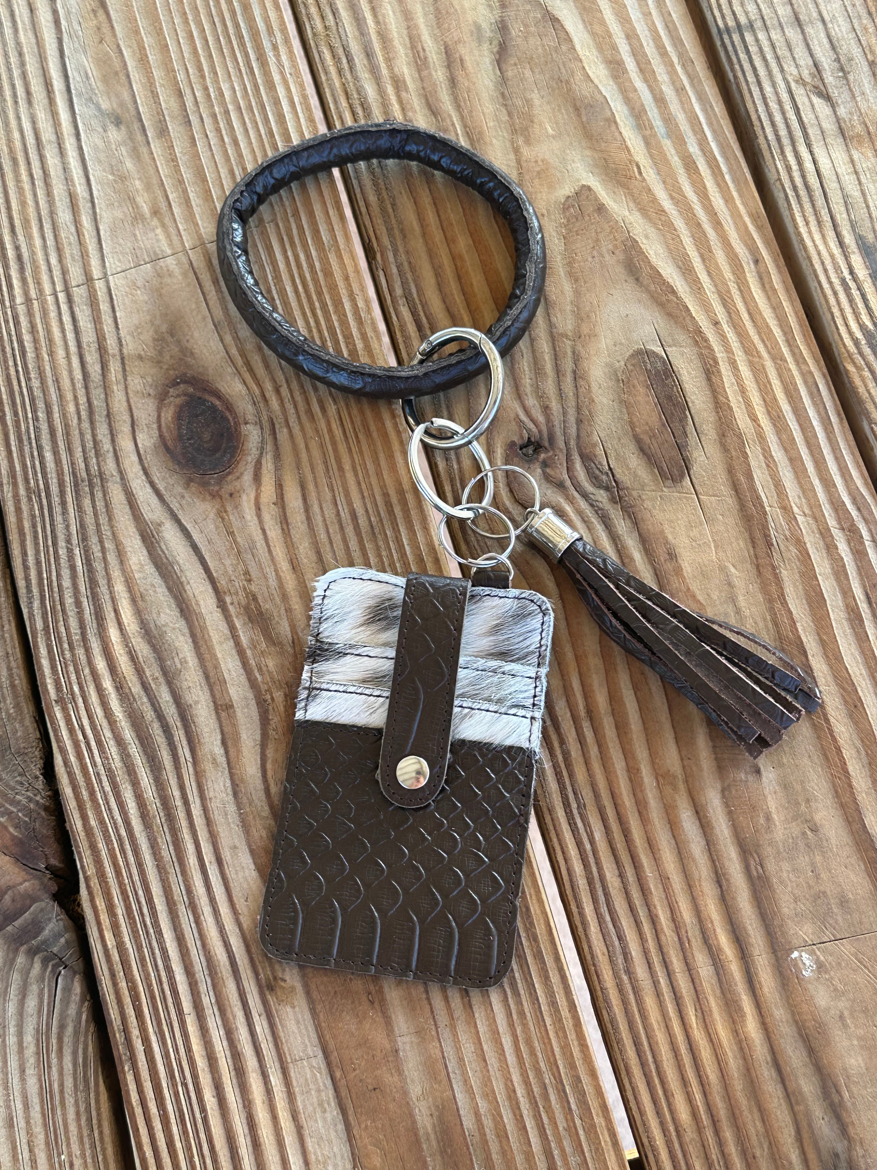 Genuine Leather & Cowhide Wristlet Card Holder