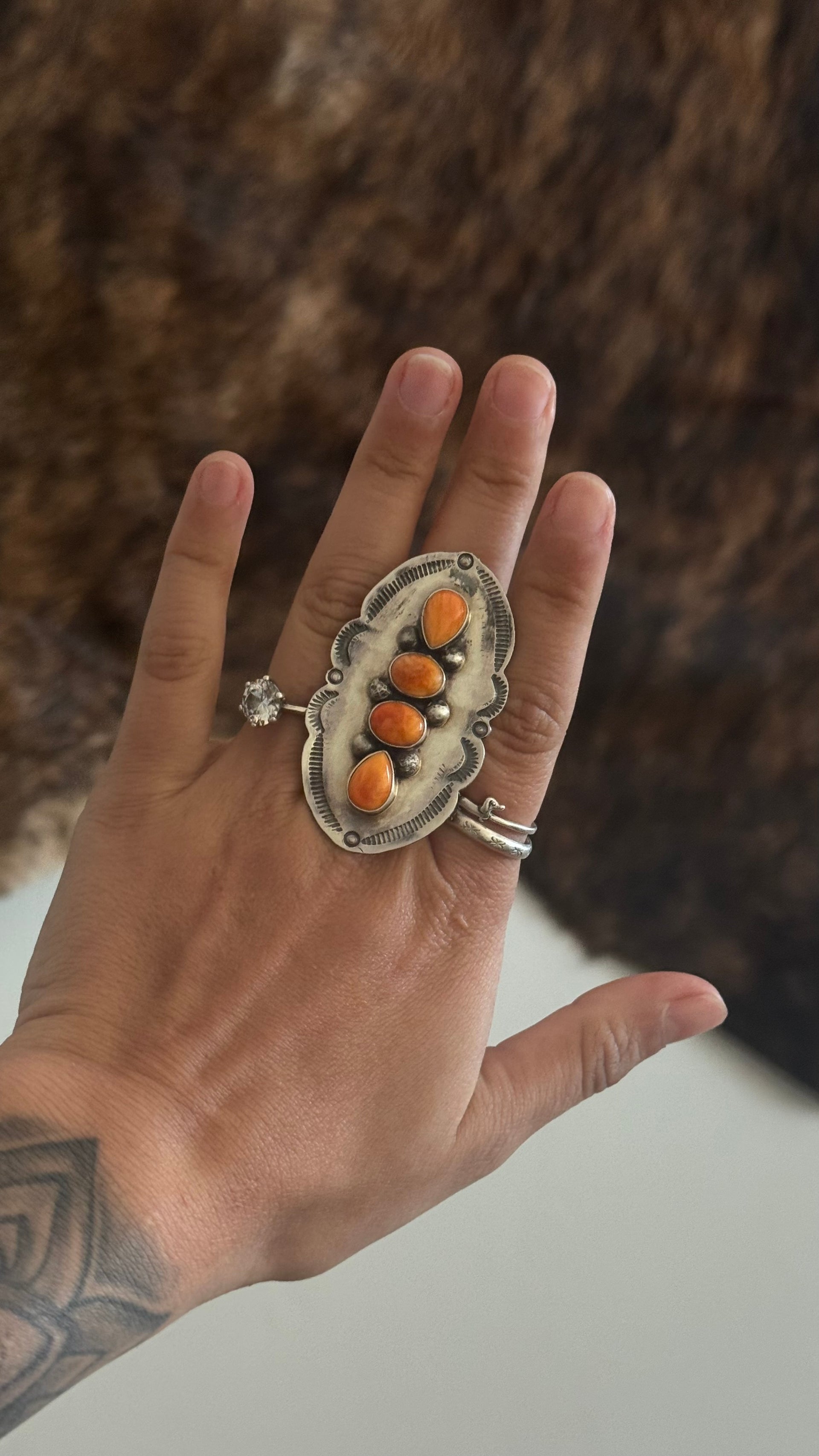 Navajo Made Spiny Oyster & Sterling Silver Adjustable Ring