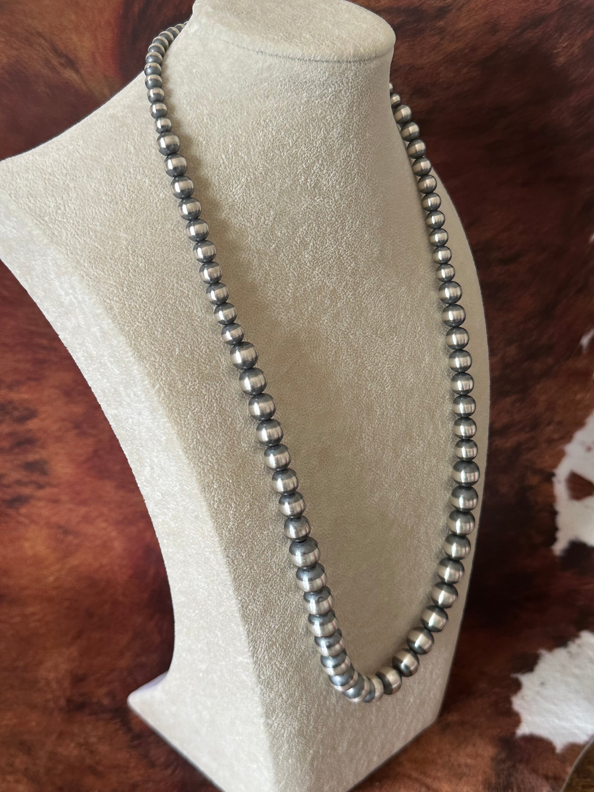 Navajo Strung 6 MM-12 MM Graduated Sterling Silver Pearls Beaded Necklace