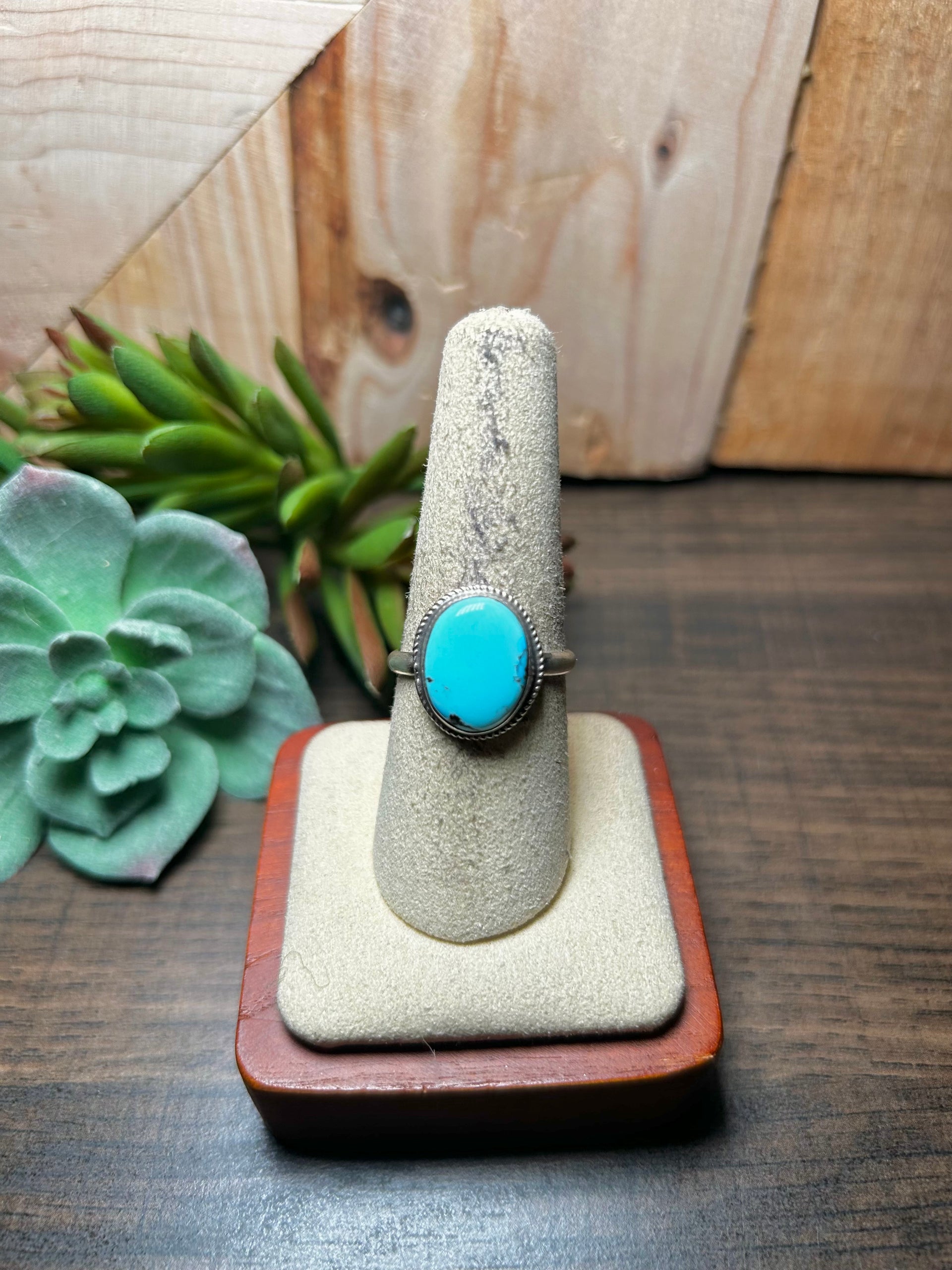 Navajo Made Golden Turquoise & Sterling Silver Ring Size 8