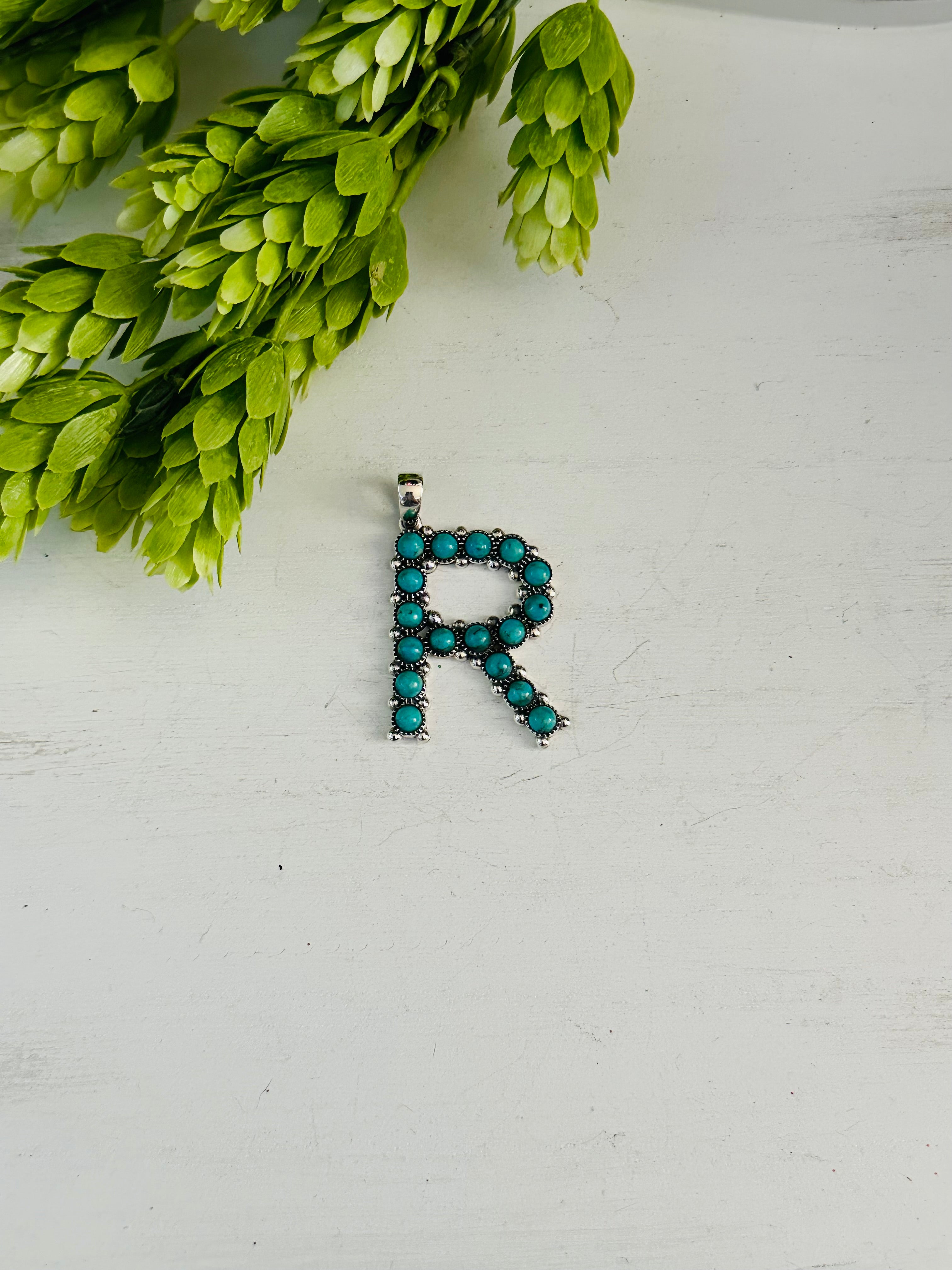 Southwest Handmade Kingman Turquoise & Sterling Silver Letter Pendant