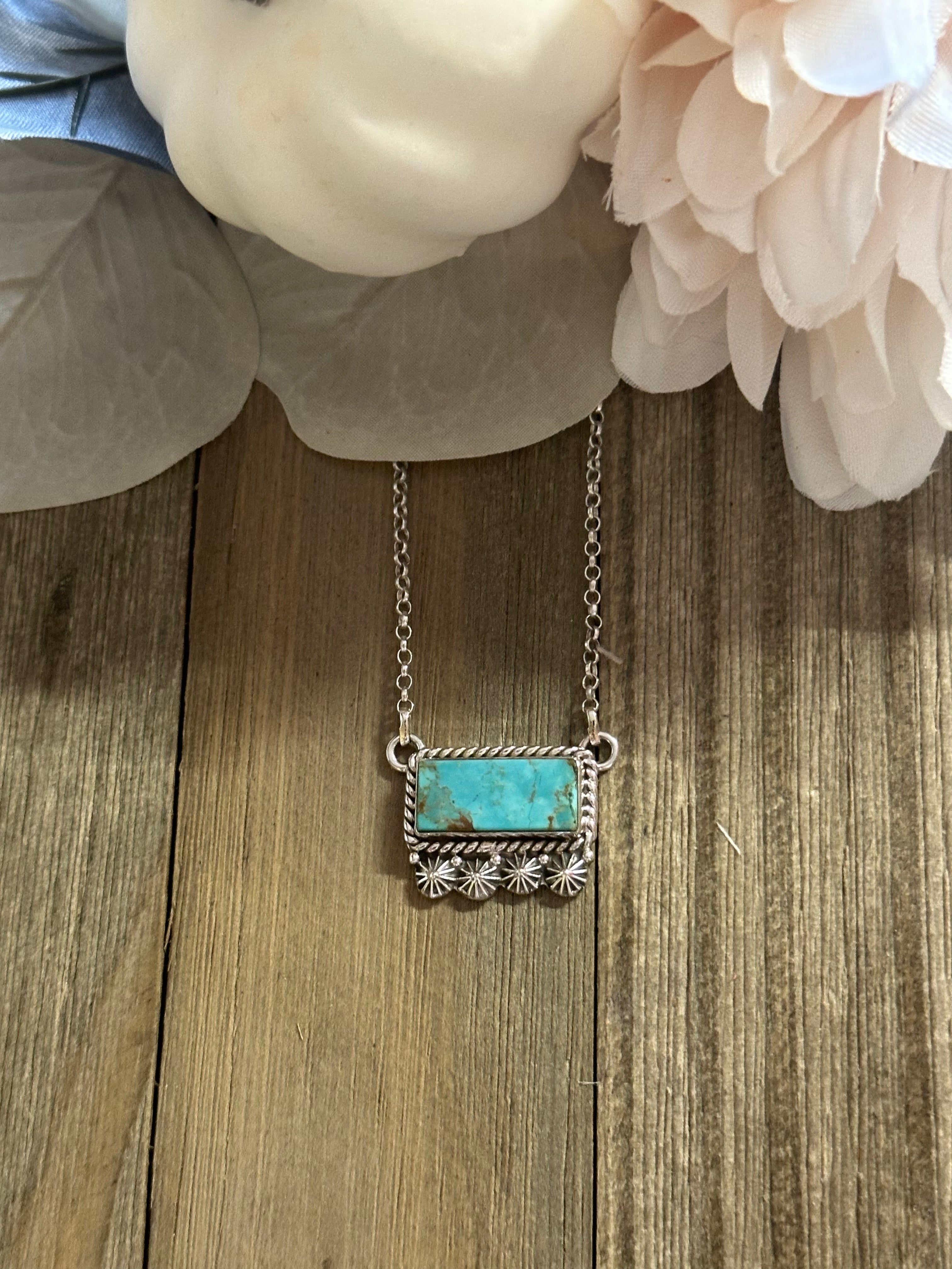 Southwest Handmade Kingman Turquoise & Sterling Silver Bar Necklace