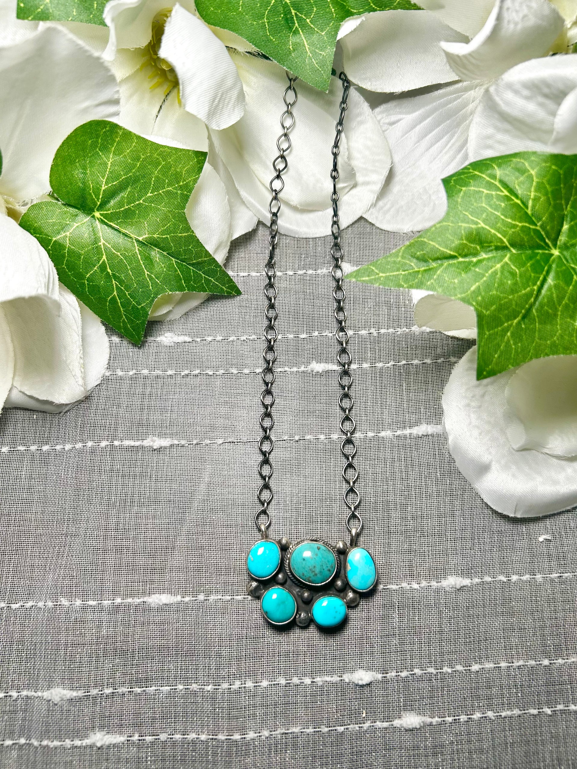 Navajo Made Mixed Turquoise & Sterling Silver Necklace