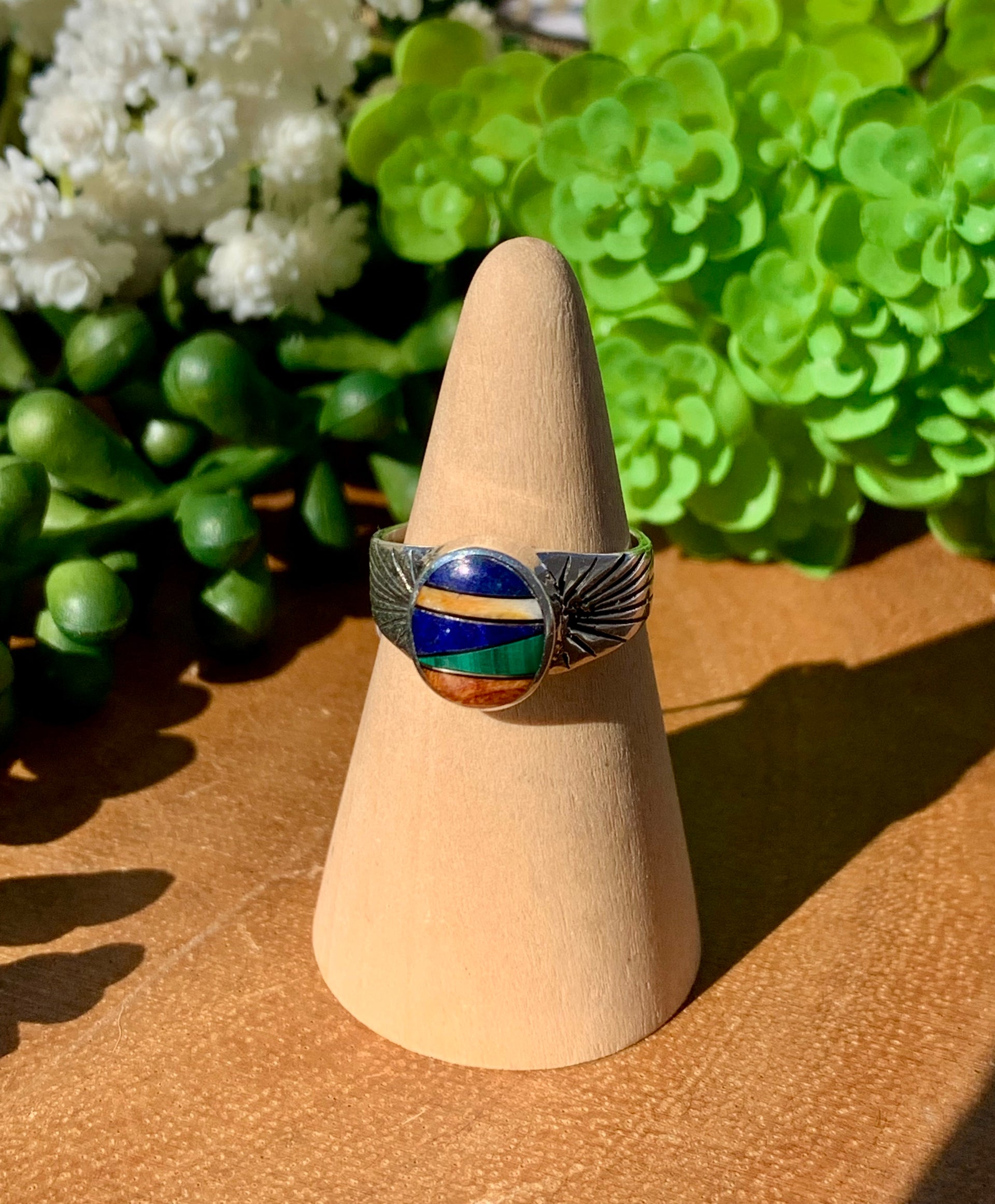 Navajo Made Multi Stone & Sterling Silver Size 6.75