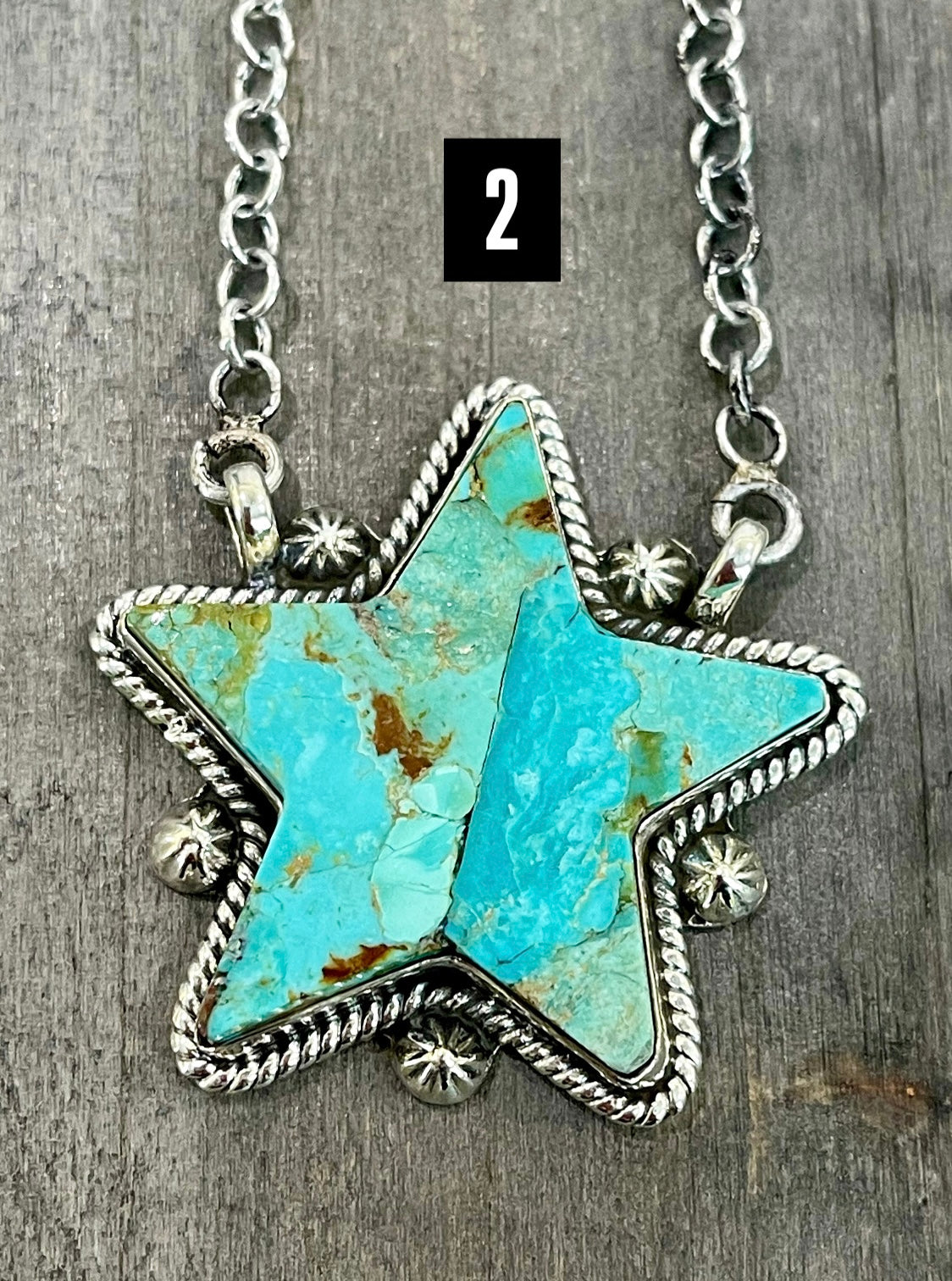 Southwest Handmade Kingman Turquoise & Sterling Silver Star Necklace