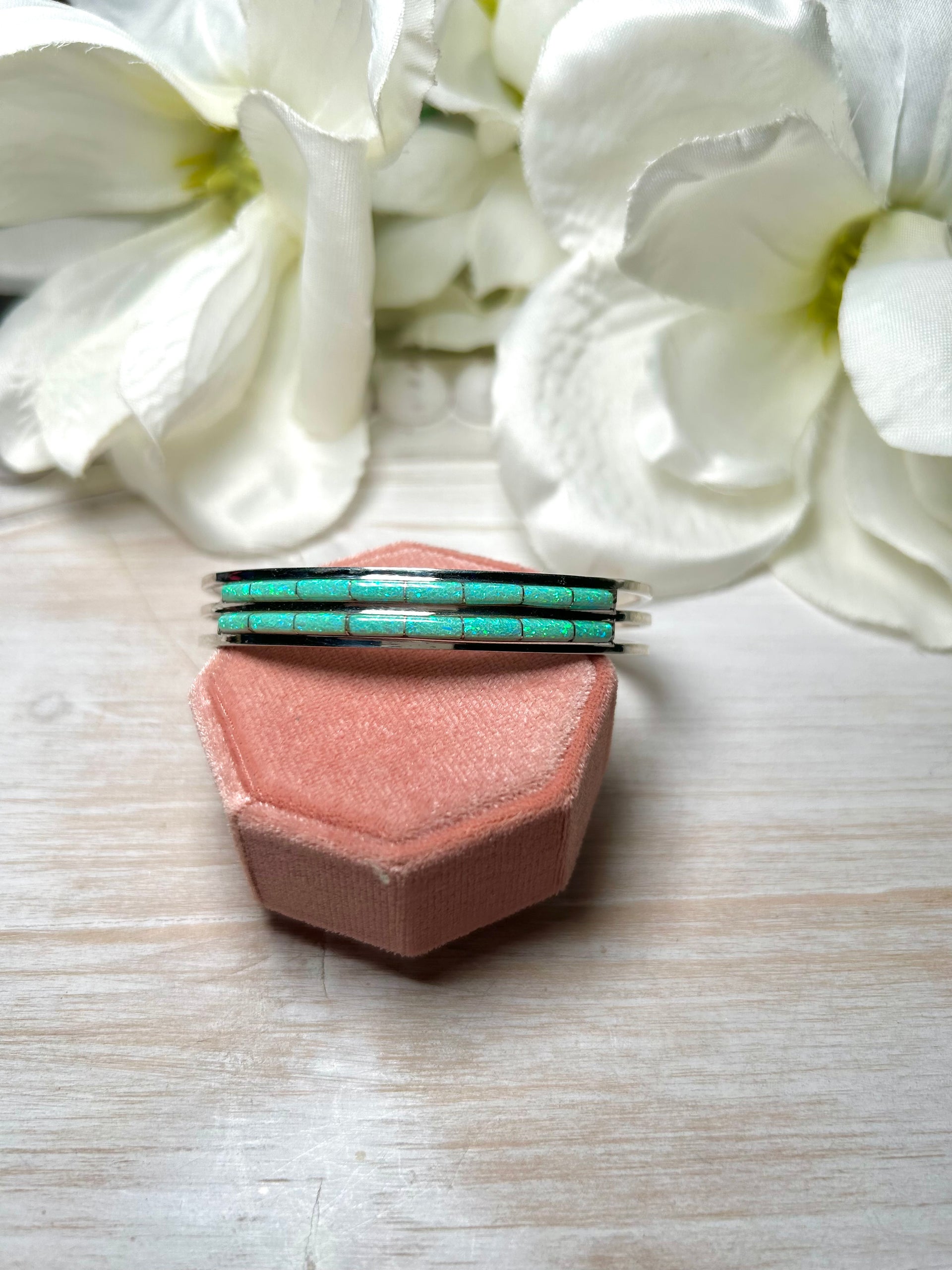 Navajo Made Opal & Sterling Silver Cuff Bracelet