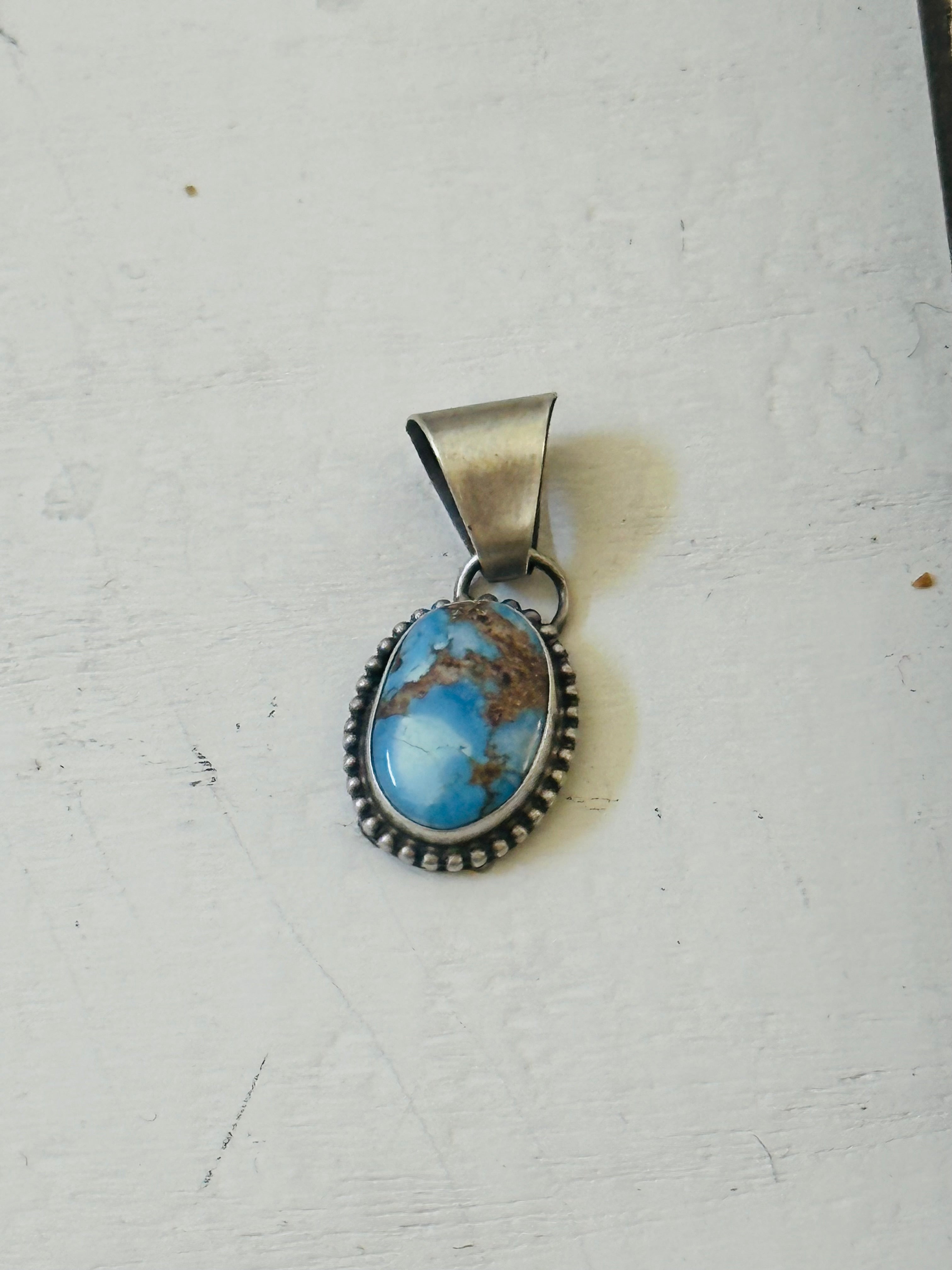 Navajo Made Golden Hills Turquoise & Sterling Silver Pendant