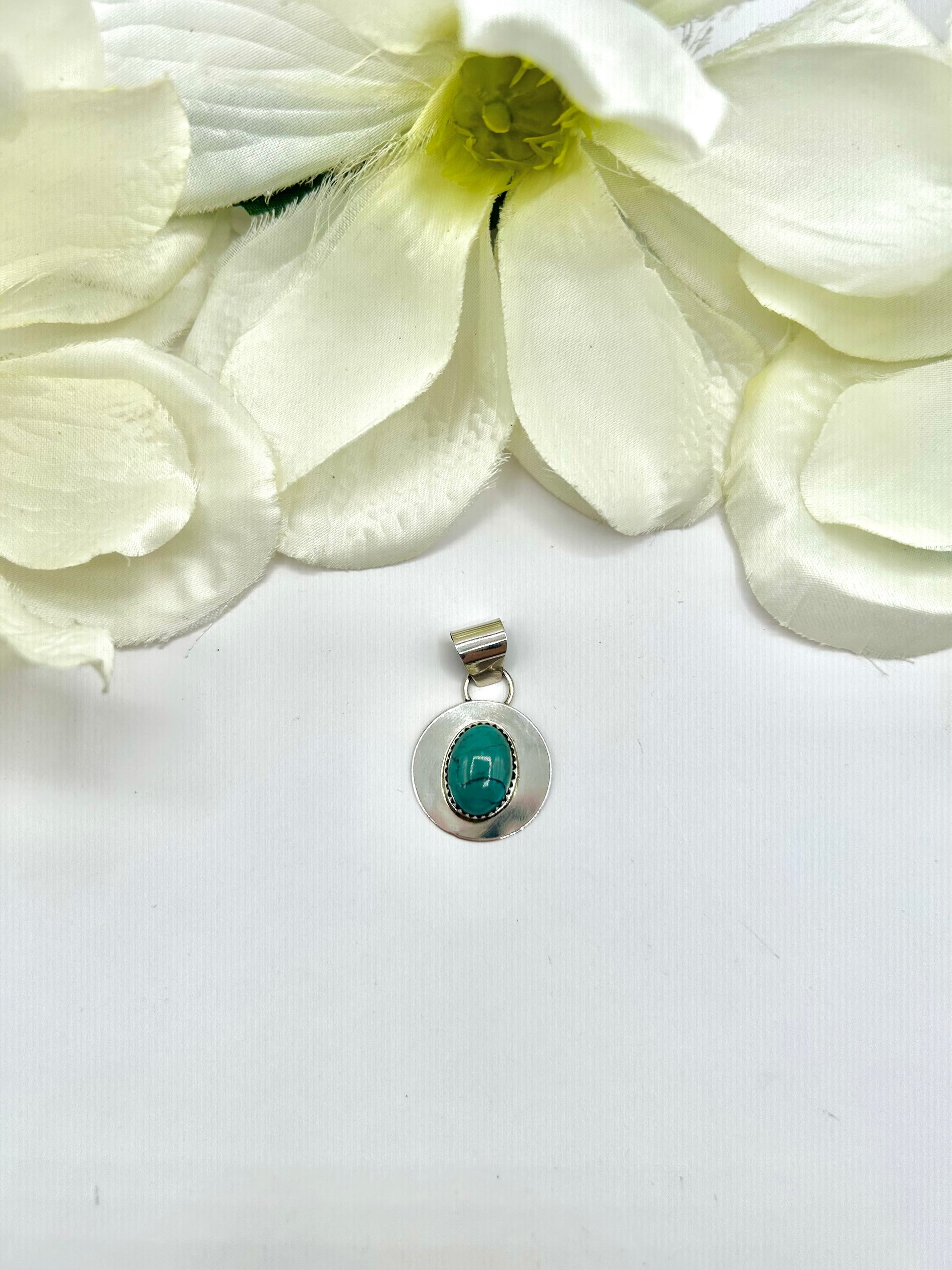 Navajo Made Kingman Turquoise & Sterling Silver Pendant