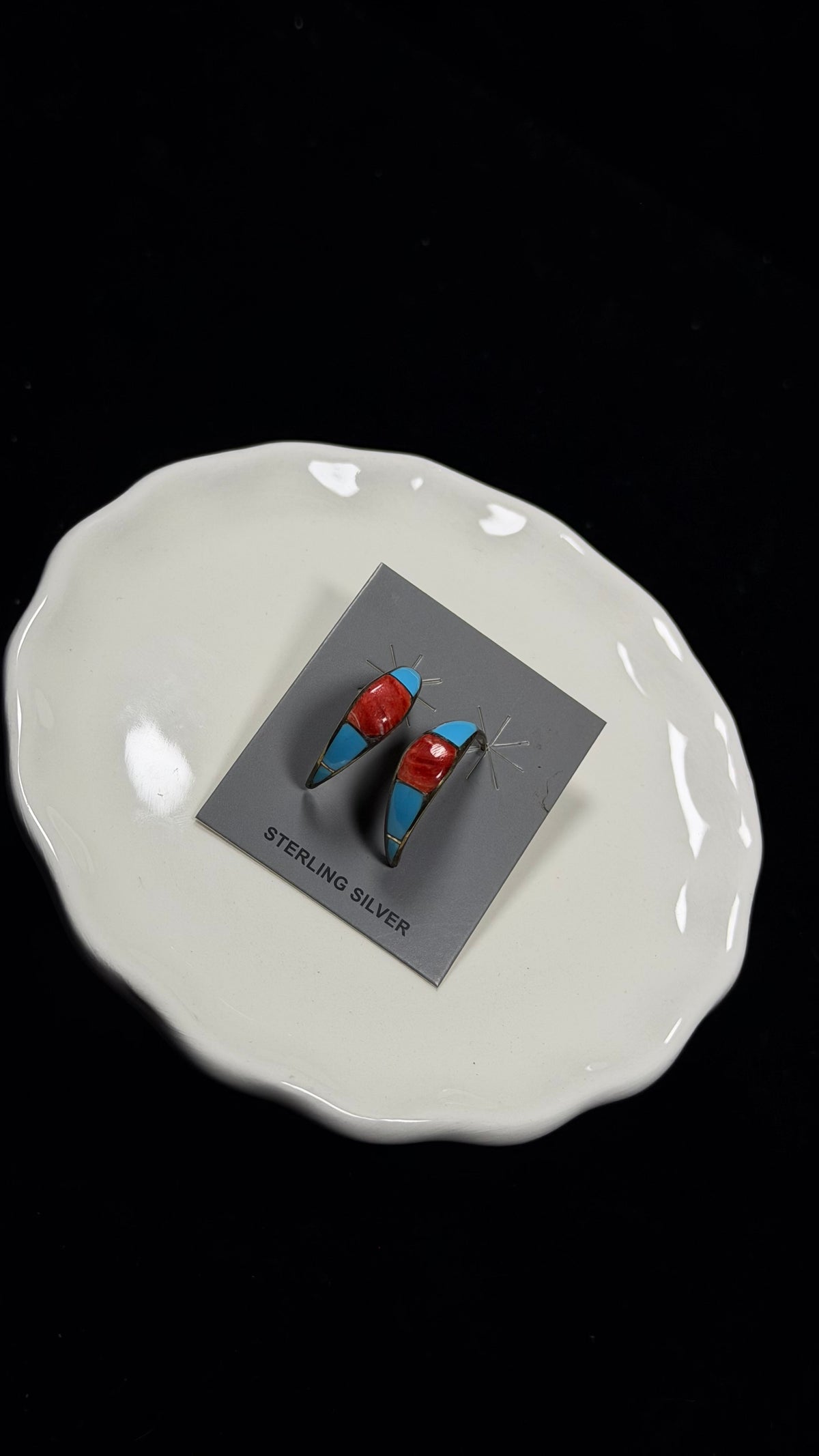 Navajo Made Multi Stone & Sterling Silver Post Inlay Hoop Earrings
