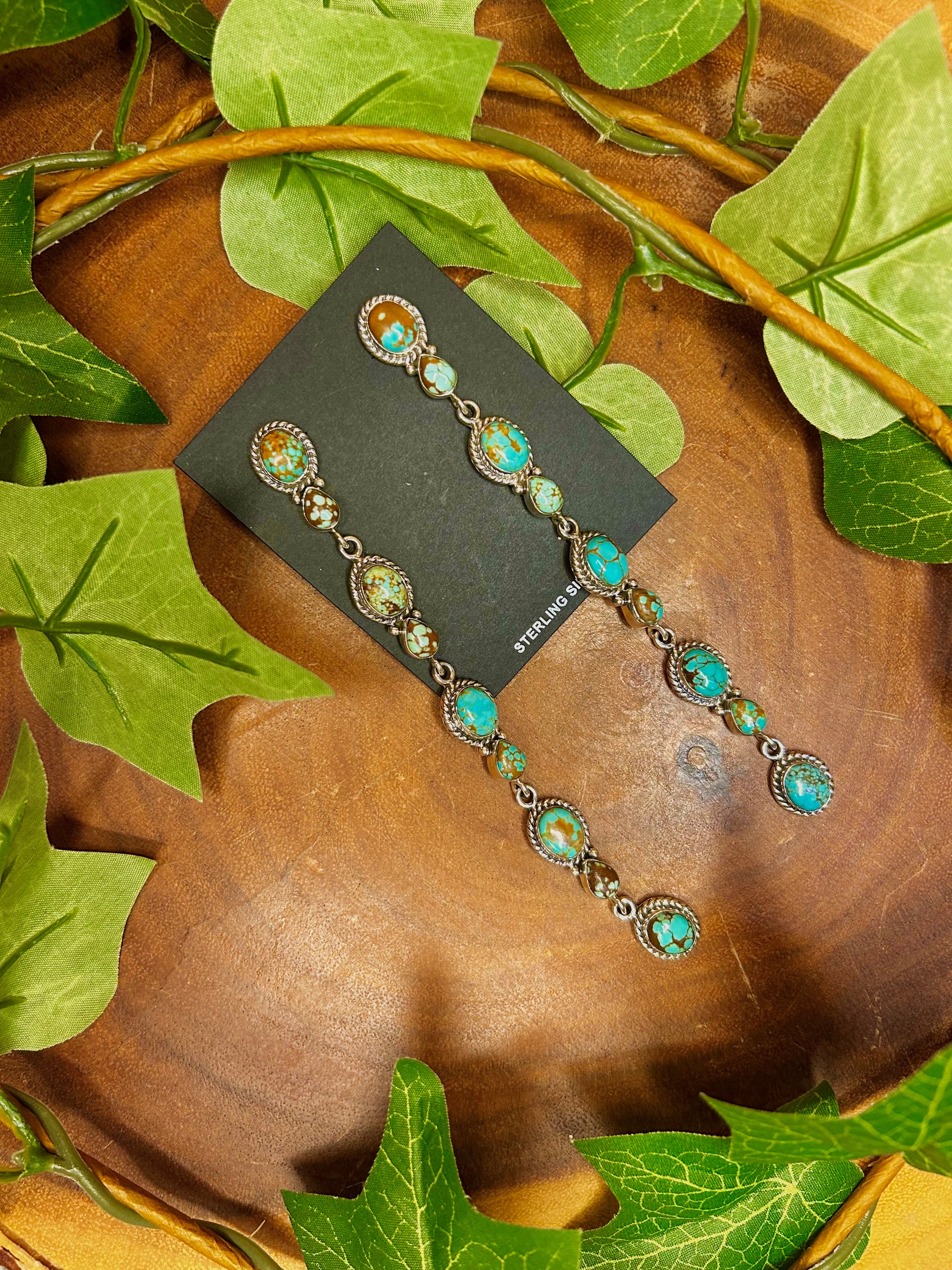Southwest Made #8 Turquoise & Sterling Silver Post Dangle Earrings