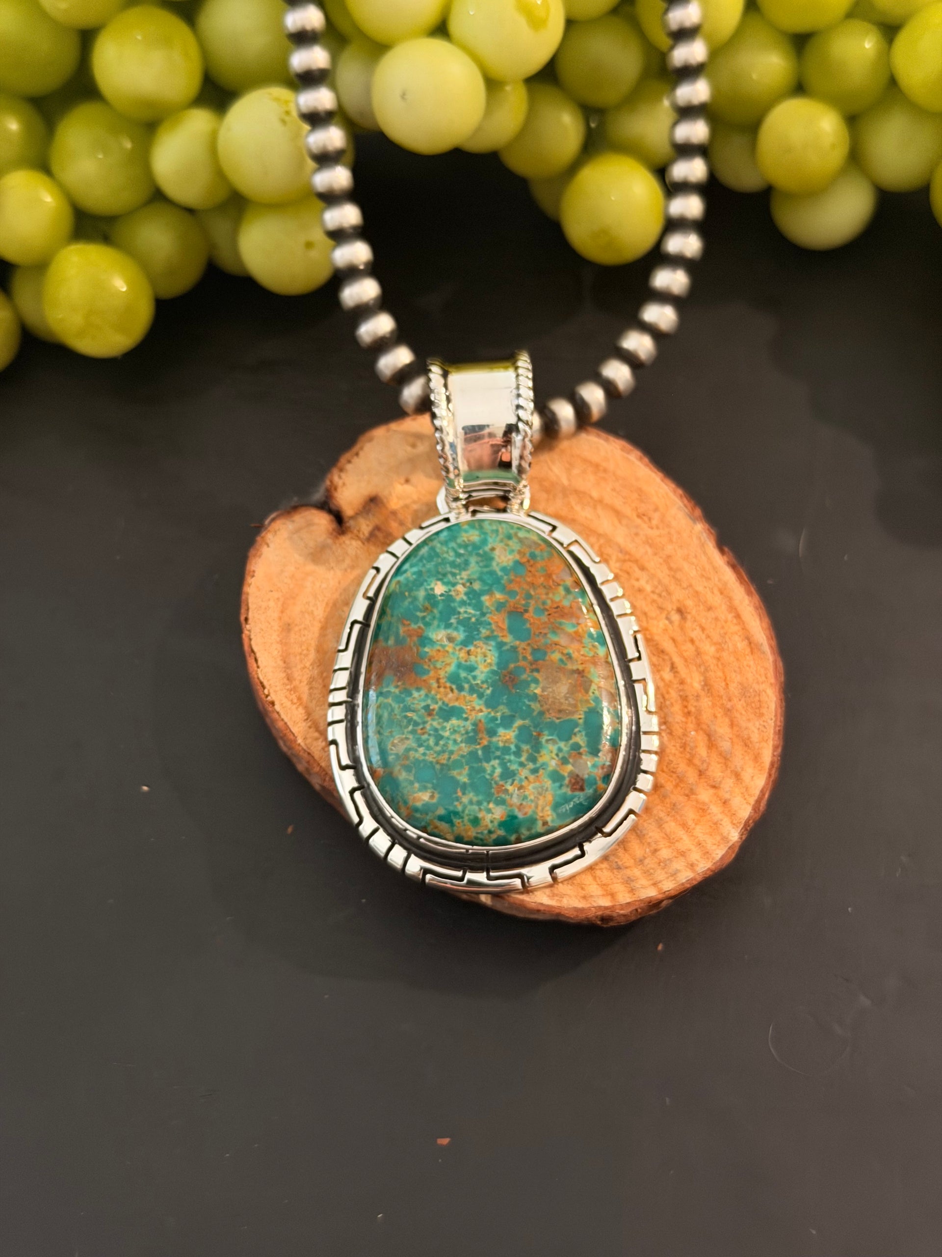 Navajo Made Fox Turquoise & Sterling Silver Pendant
