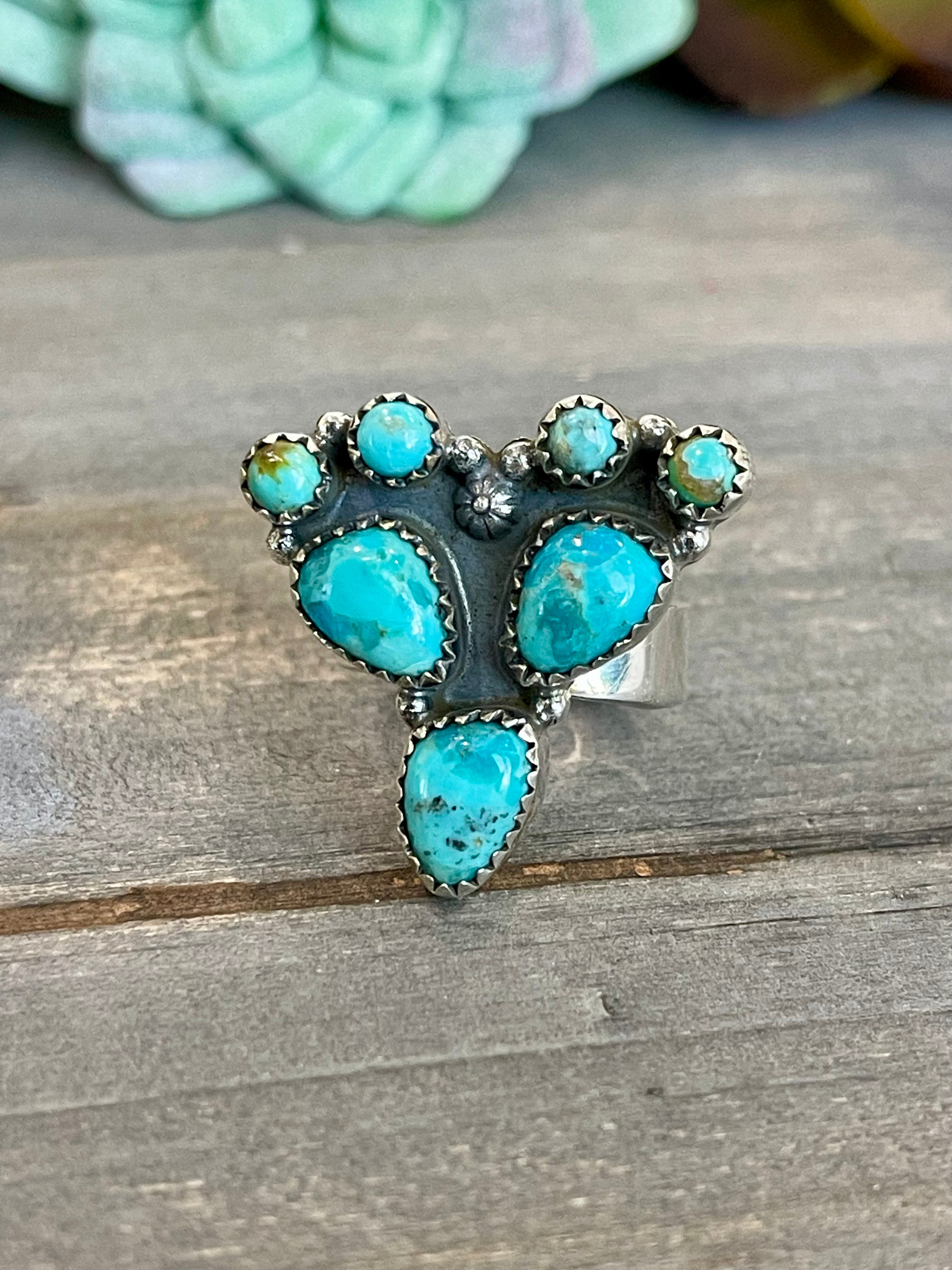 Southwest Handmade Kingman Turquoise & Sterling Silver Adjustable Ring