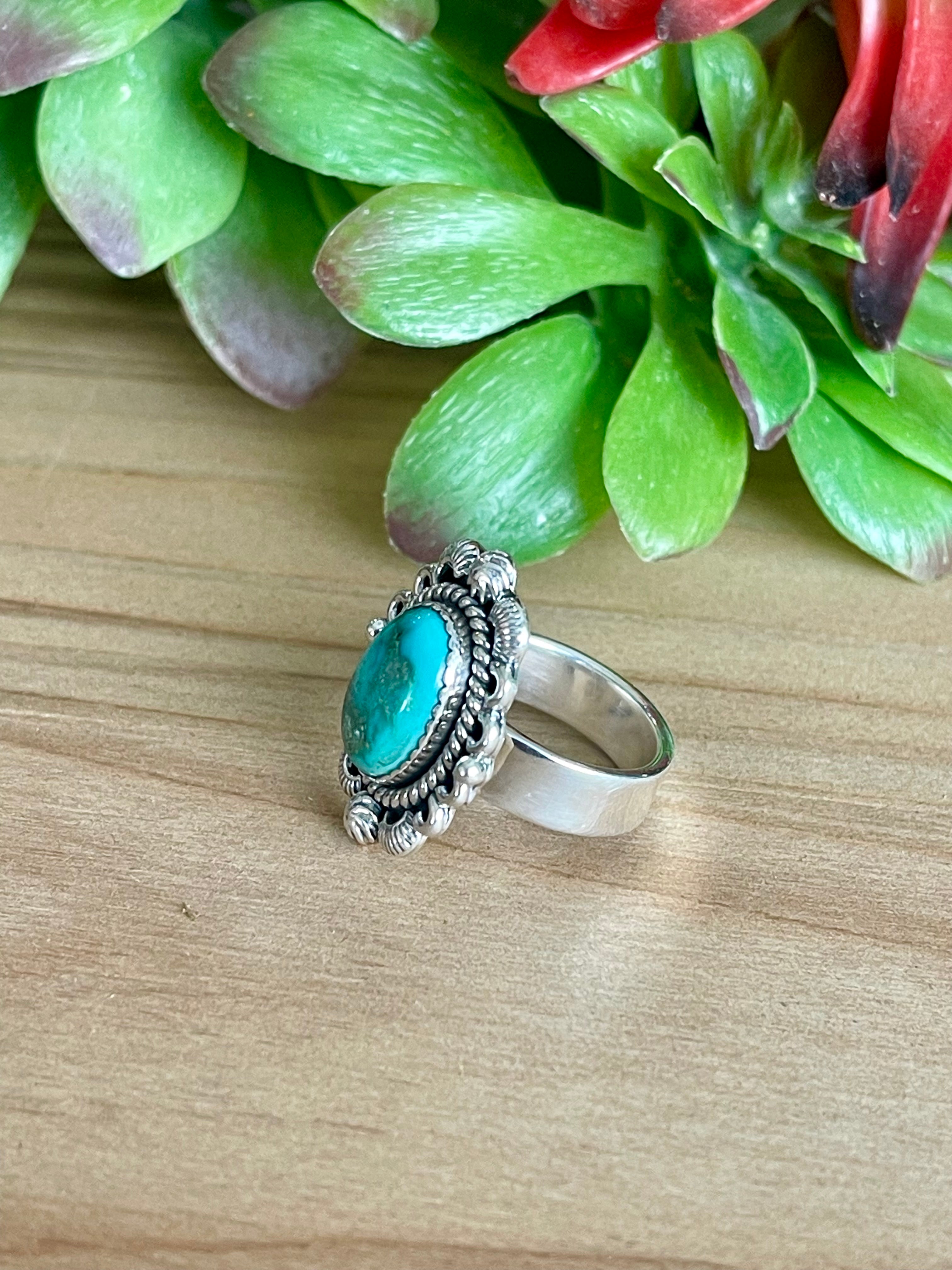 Southwest Sonoran Turquoise & Sterling Silver Adjustable Oval Ring