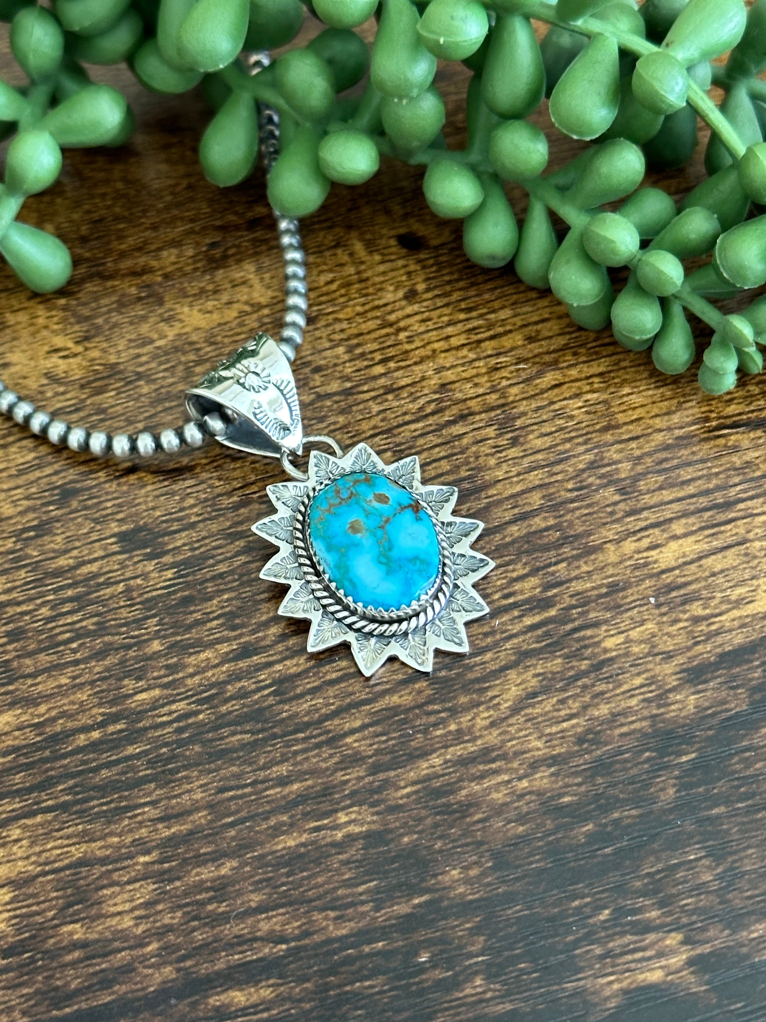 Southwest Handmade Kingman Turquoise & Sterling Silver Pendant