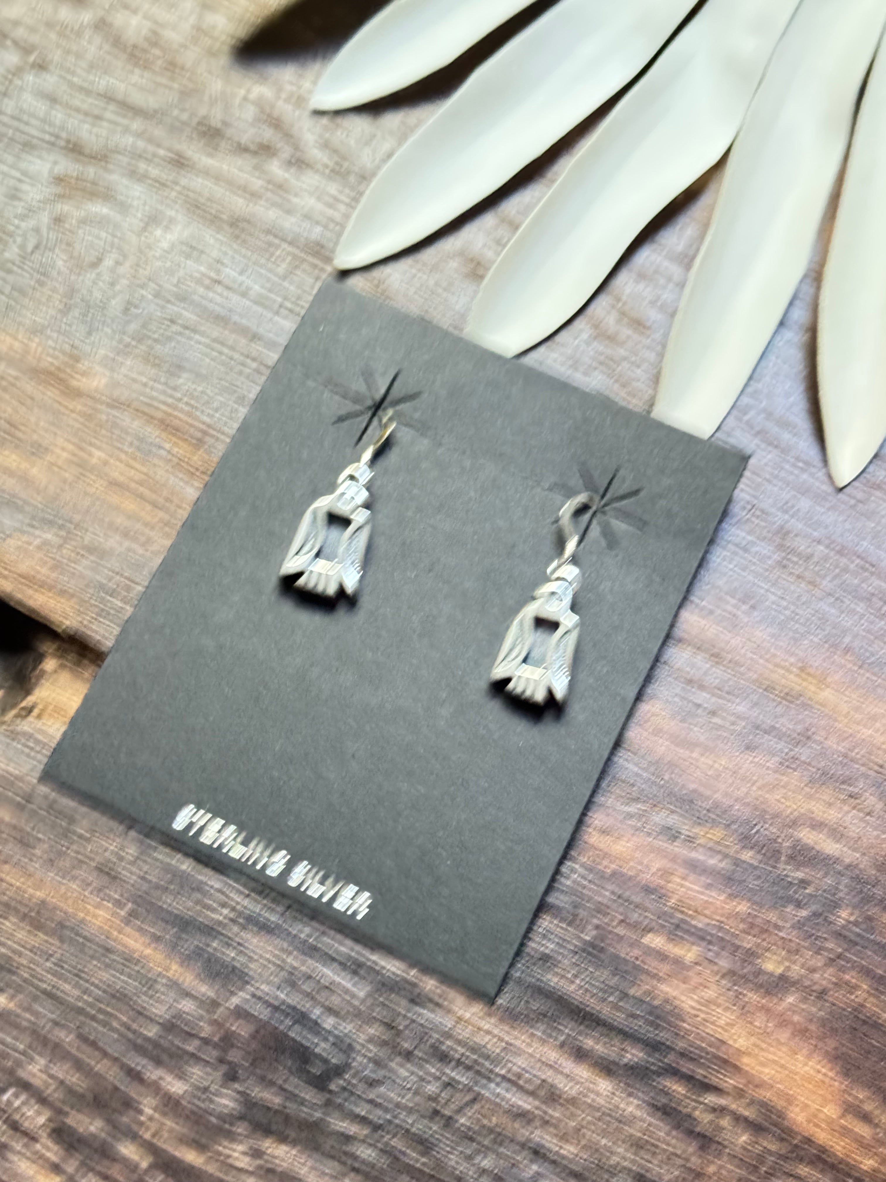 Navajo Made Sterling Silver Dangle Thunderbird Earrings