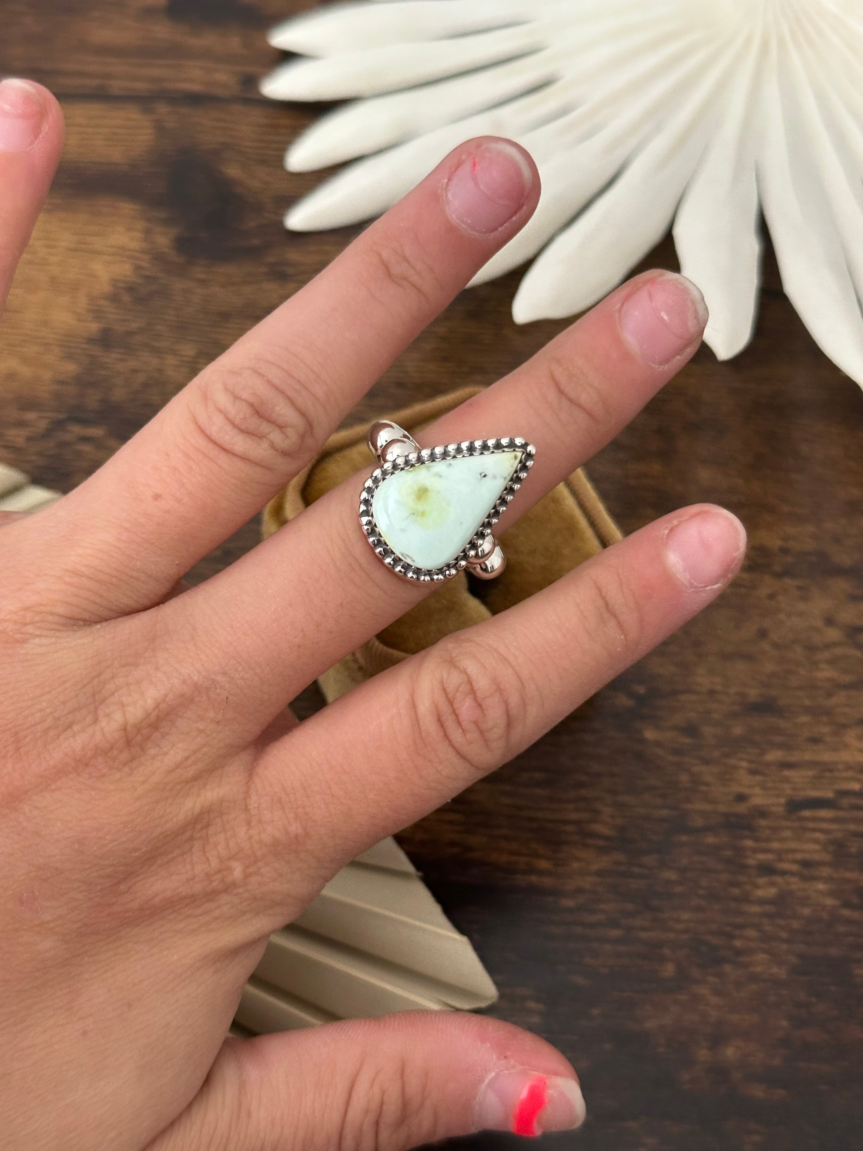 Southwest Handmade Palomino Variscite & Sterling Silver Adjustable Ring