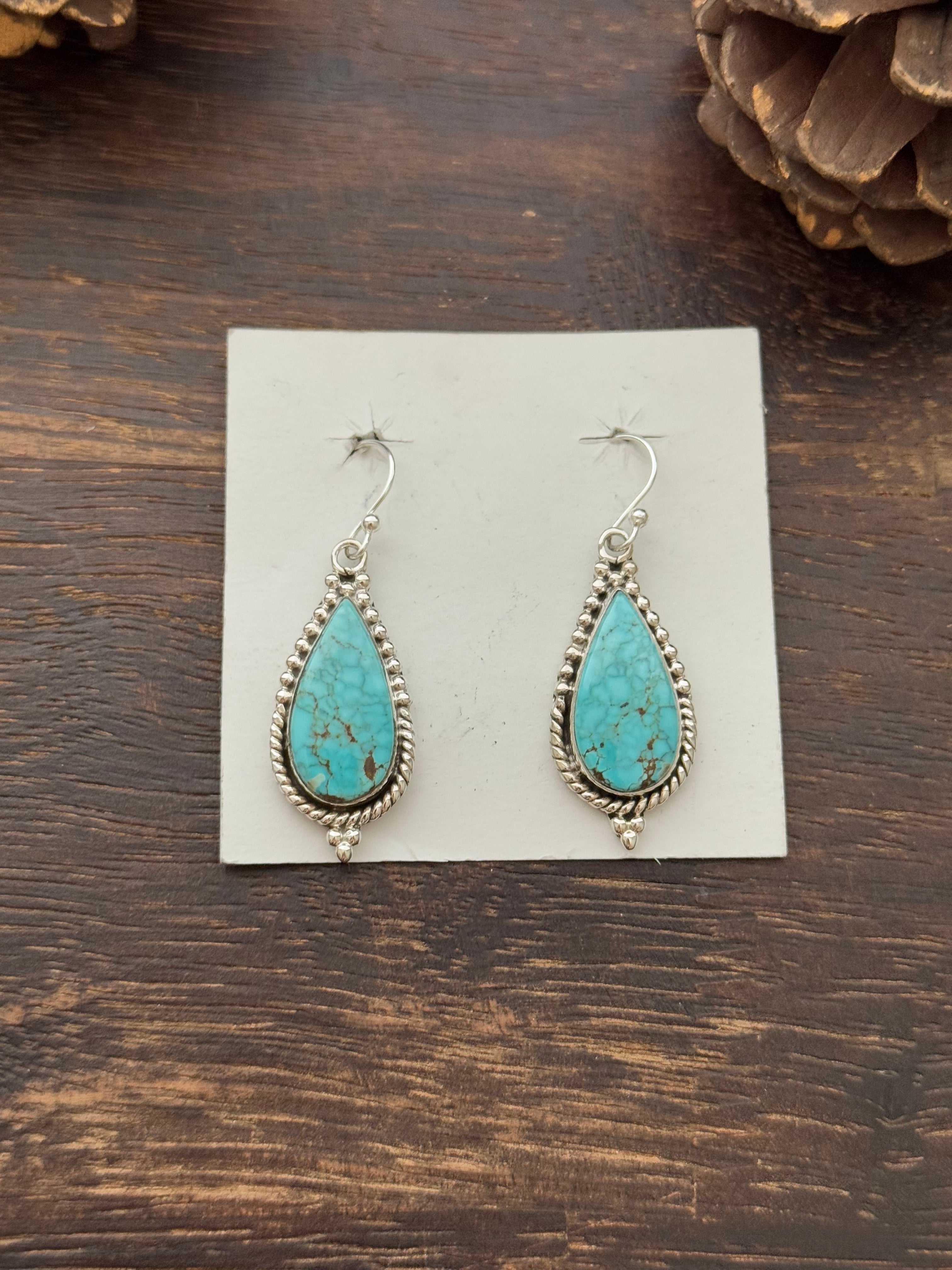 Southwest Handmade #8 Turquoise & Sterling Silver Dangle Earrings