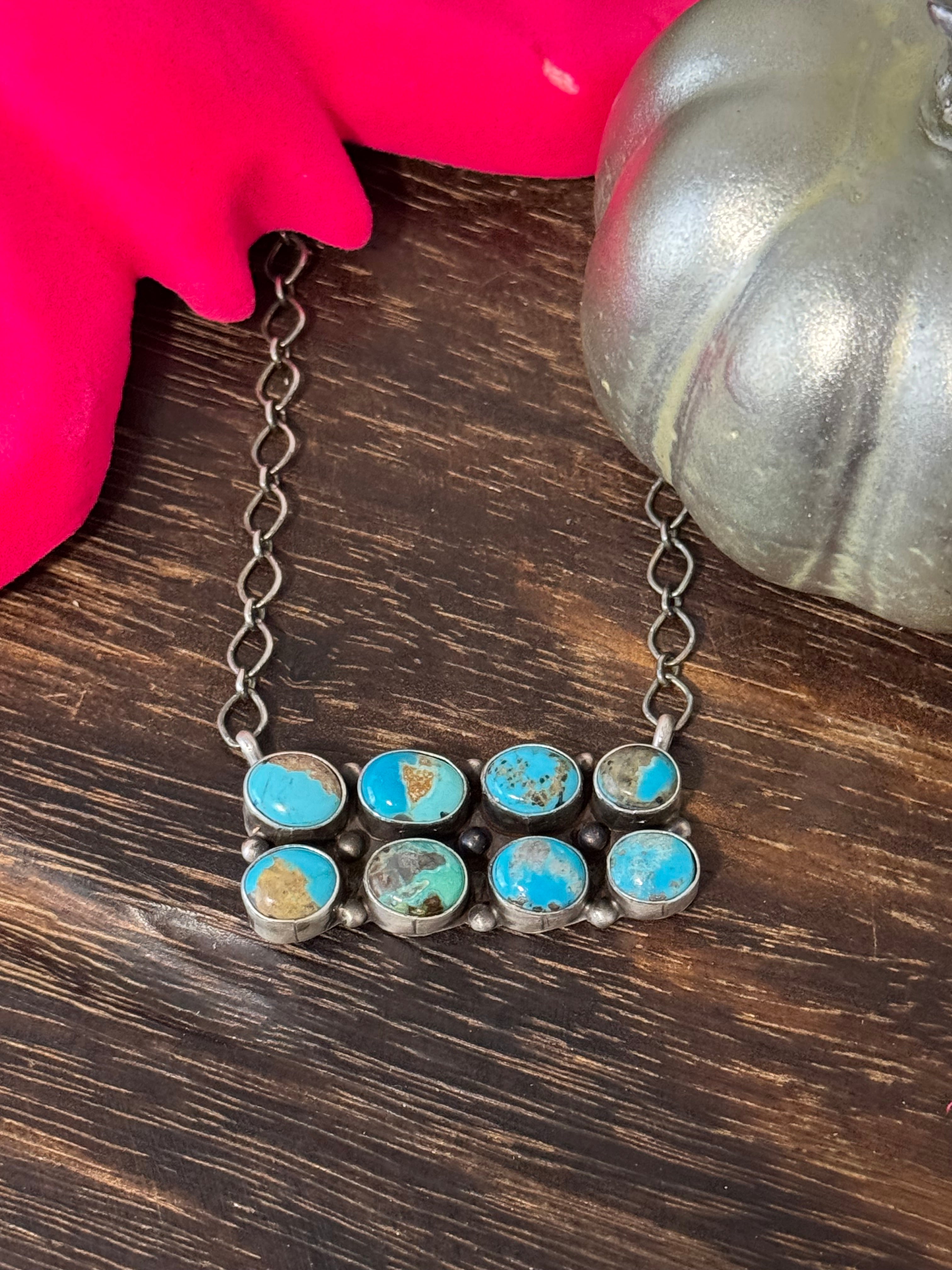 Lorenzo Juan Royston Turquoise & Sterling Silver Cluster Bar Necklace